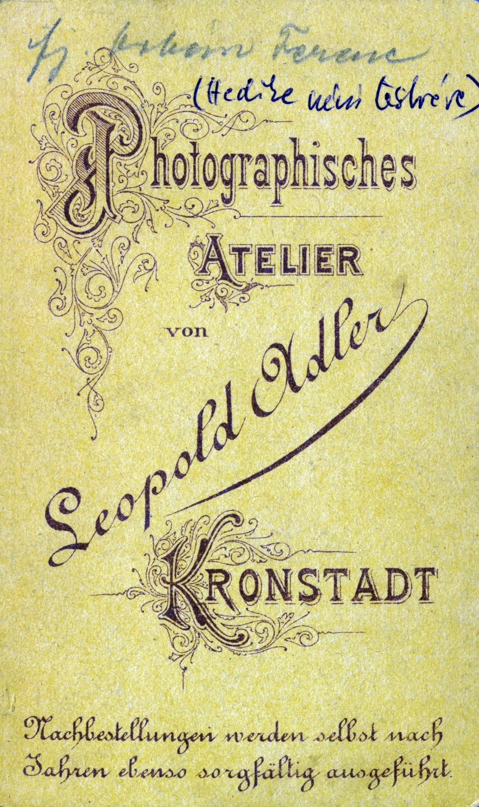Romania,Transylvania, Brașov, Leopold Adler fényképész műterme., 1908, Fekete Bernadette, verso, photographer, studio, Fortepan #221313
