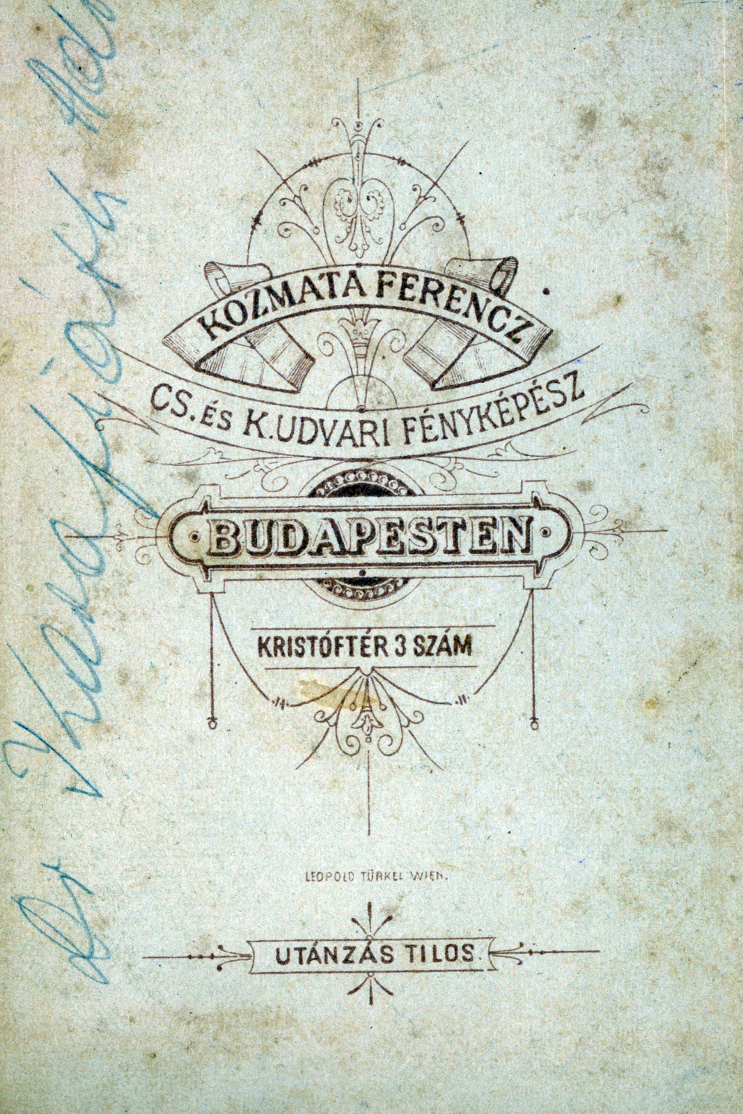 Hungary, Budapest V., Kristóf tér 3., Kozmata Ferenc fényképész., 1900, Fekete Bernadette, verso, photographer, studio, Budapest, Fortepan #221372
