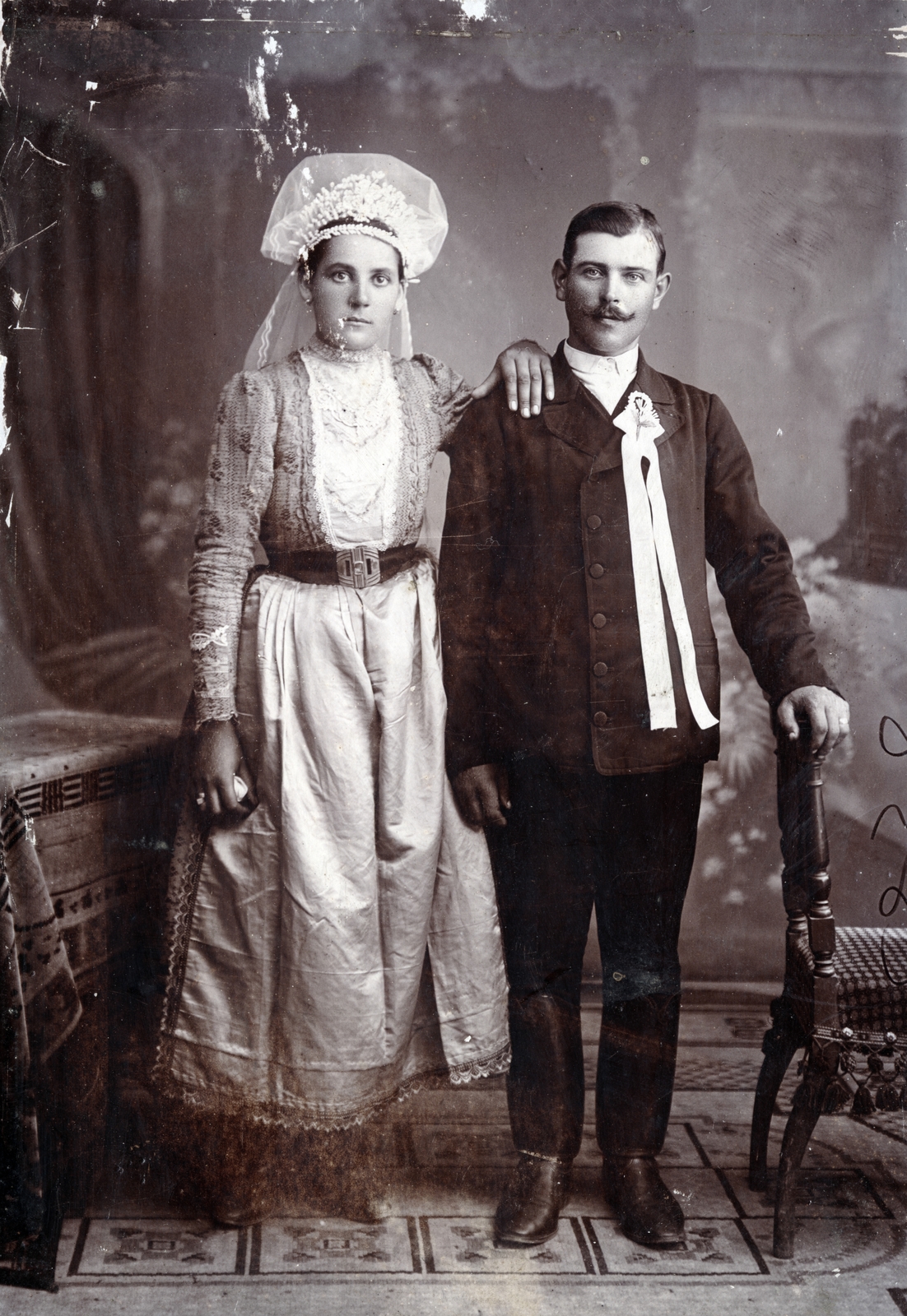 1903, Mokk Mónika, házaspár, népviselet, keszkenő, Fortepan #221432