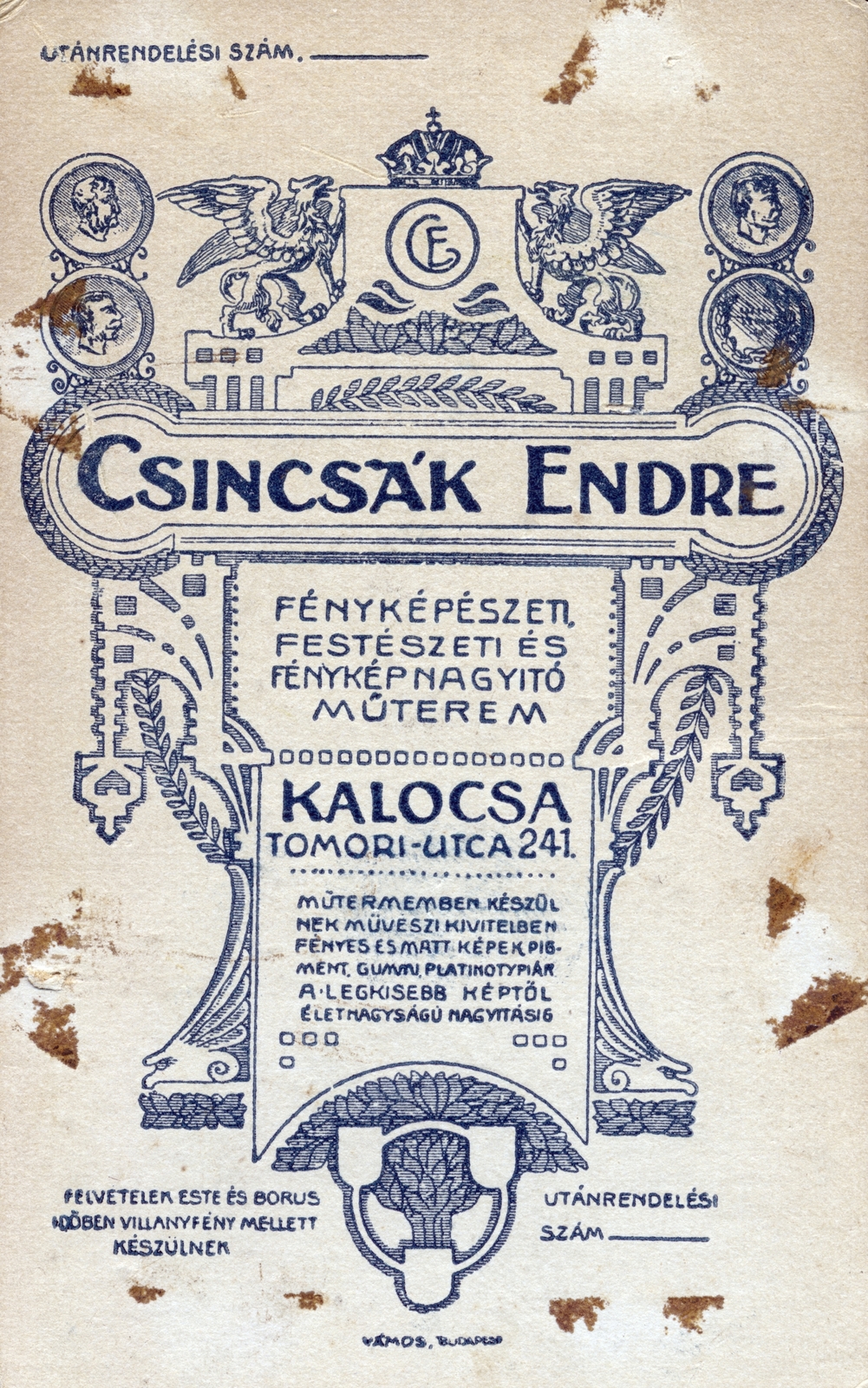 Kalocsa, 1909, Mokk Mónika, verso, photographer, studio, Fortepan #221450