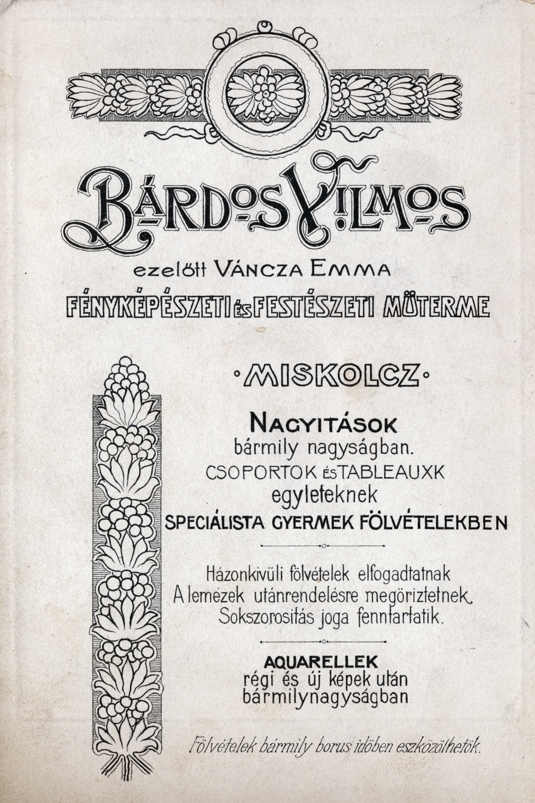 Miskolc, 1916, Jakucs János/Korda, hátlap, műterem, fényképész, Fortepan #221502