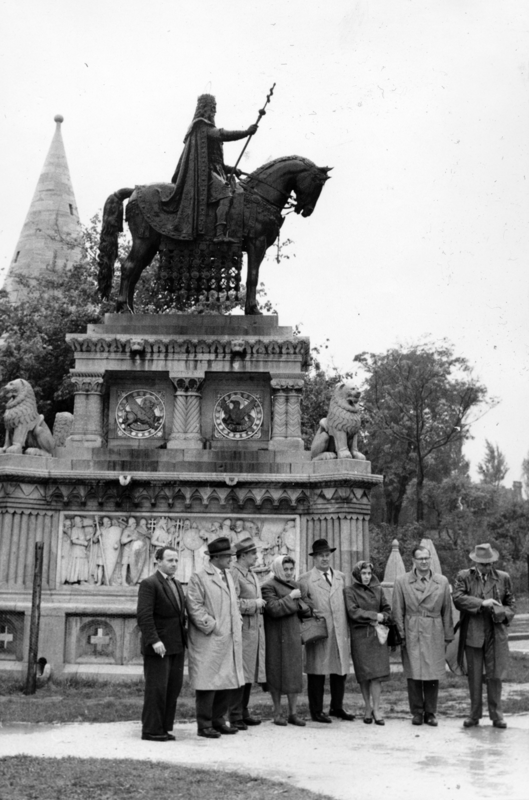 1960, Török András, relief, stone lion, monument, Saint Stephen I-portrayal, horse sculpture, Fortepan #221552