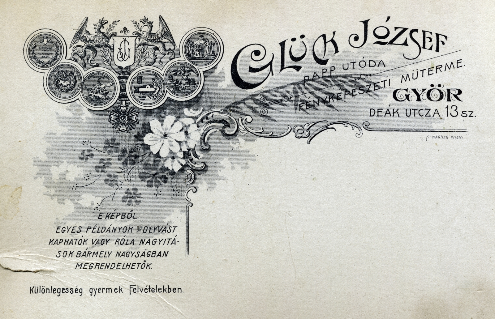 Hungary, Győr, Deák utca 13., Glück József fényképészeti műterme., 1910, Simon Henrik, studio, photographer, verso, Fortepan #221719