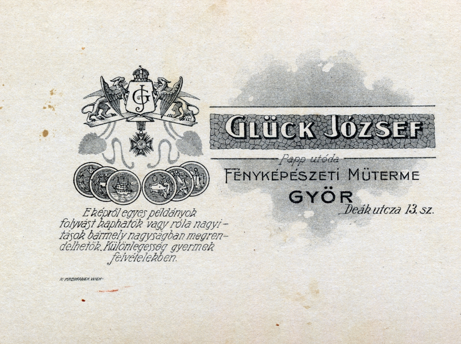 Hungary, Győr, Deák utca 13., Glück József fényképészeti műterme., 1910, Simon Henrik, studio, photographer, verso, Fortepan #221720