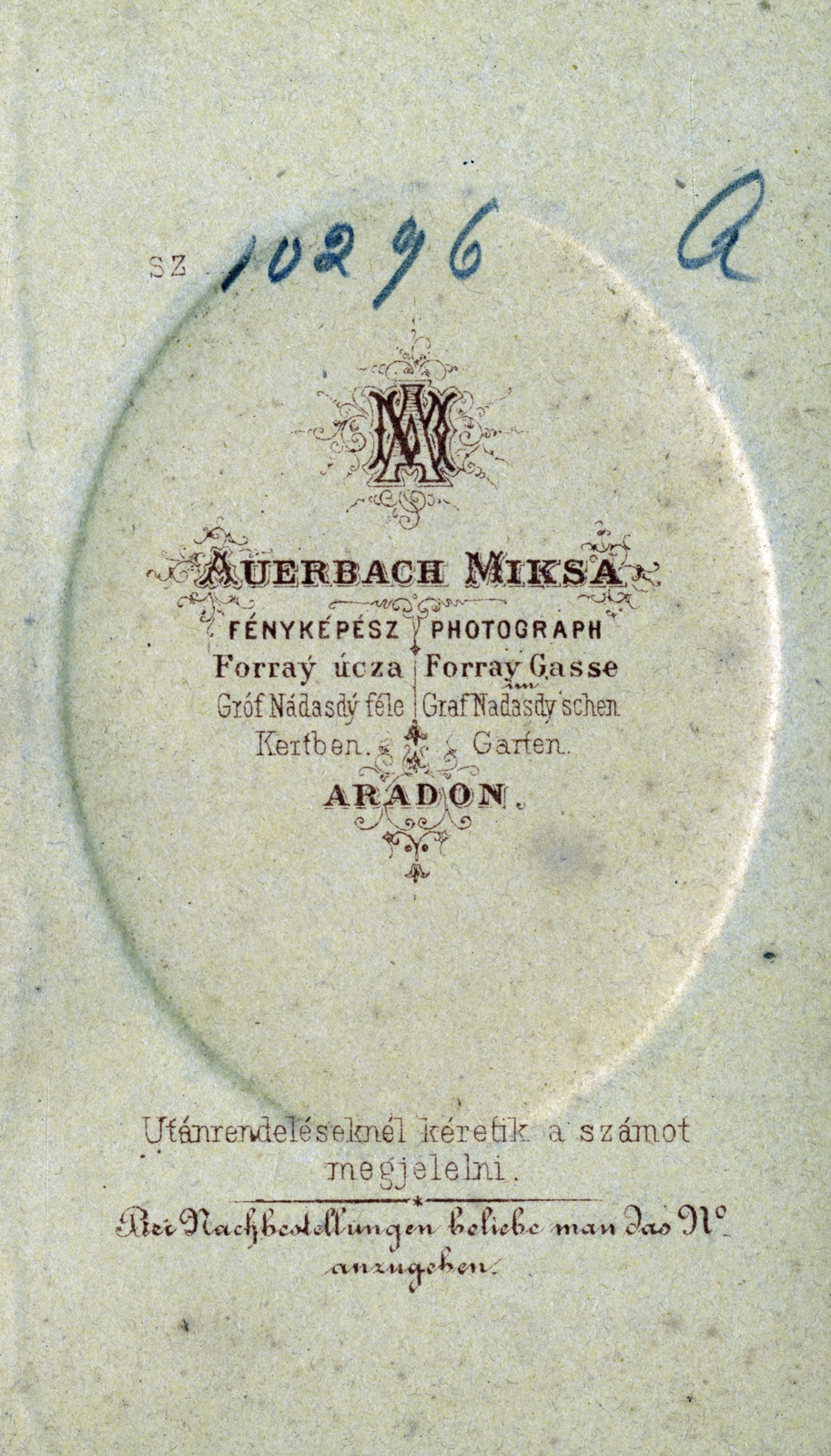 Románia, Arad, Forray utca, Auerbach Miksa fényképész a Nádasdy féle Kertben., 1900, Schleiner Béla, hátlap, fényképész, műterem, Fortepan #221909