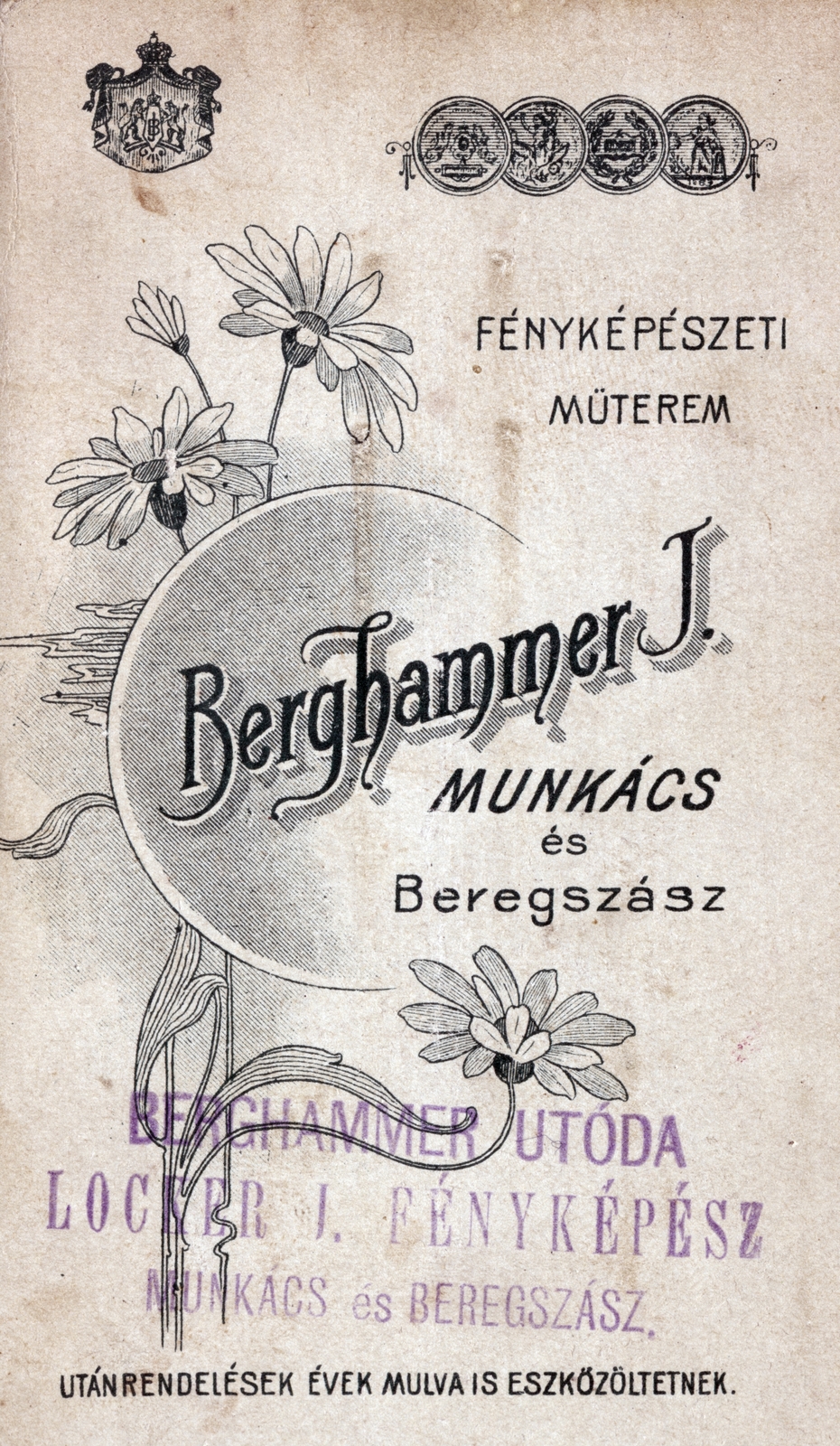 Munkács, 1900, Schleiner Béla, hátlap, fényképész, műterem, Fortepan #221914