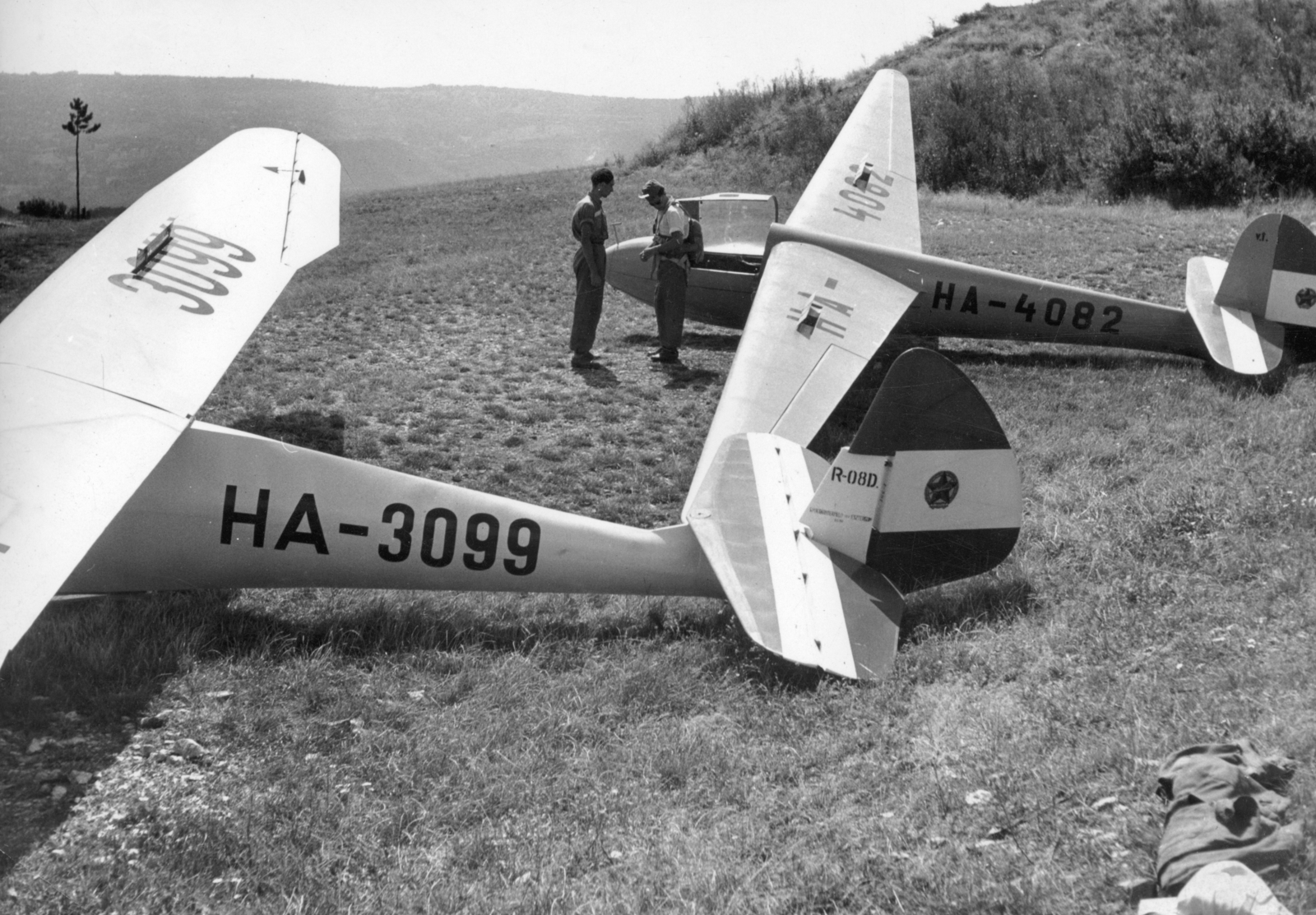 Hungary, Hármashatárhegy Airport, Budapest III., Hármashatár-hegy, Rubik R-08d Pilis és Let LG-125 Šohaj 2 vitorlázó repülőgépek., 1951, Nasztanovics Ferenc, sailplane, Budapest, Let LG-125 Sohaj, Fortepan #222067