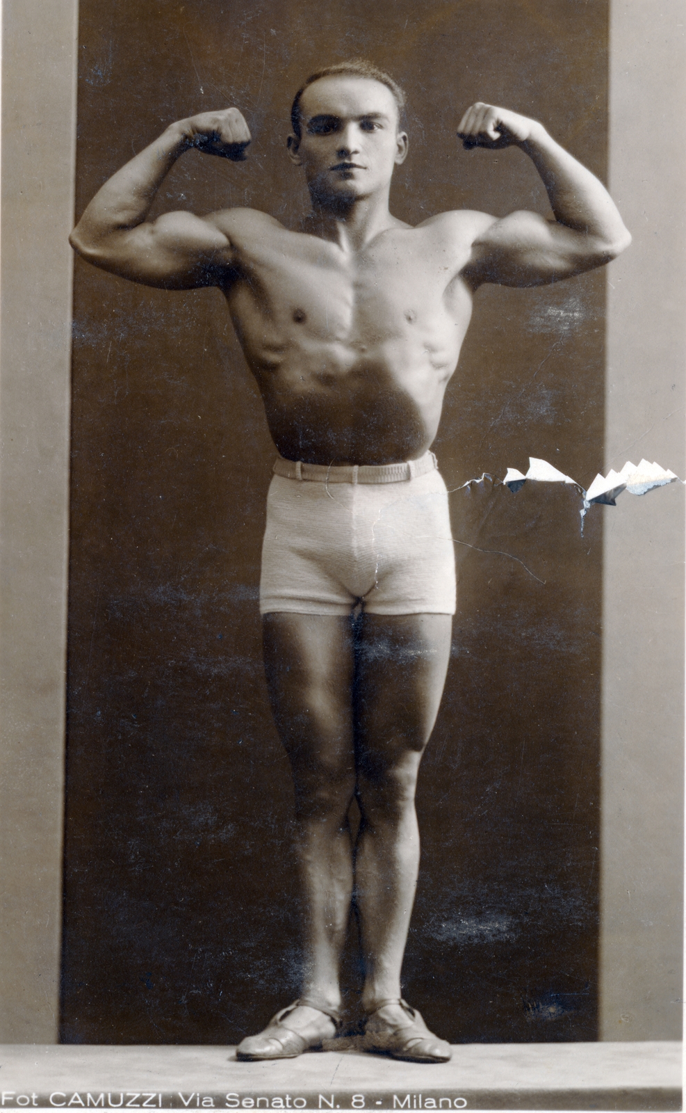 1931, Milkovits Gábor, félmeztelen, izmos, testépítés, férfi, póz, Fortepan #222246