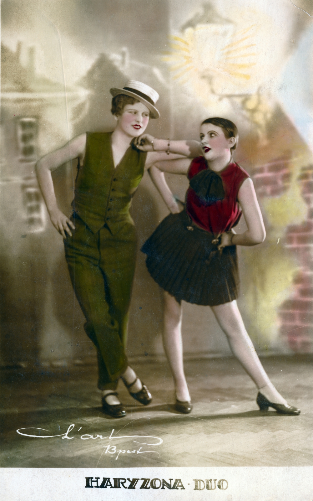 1930, Milkovits Gábor, jelmez, előadás, kabaré, színezett kép, cross-dressing, tánc, revü, Fortepan #222257