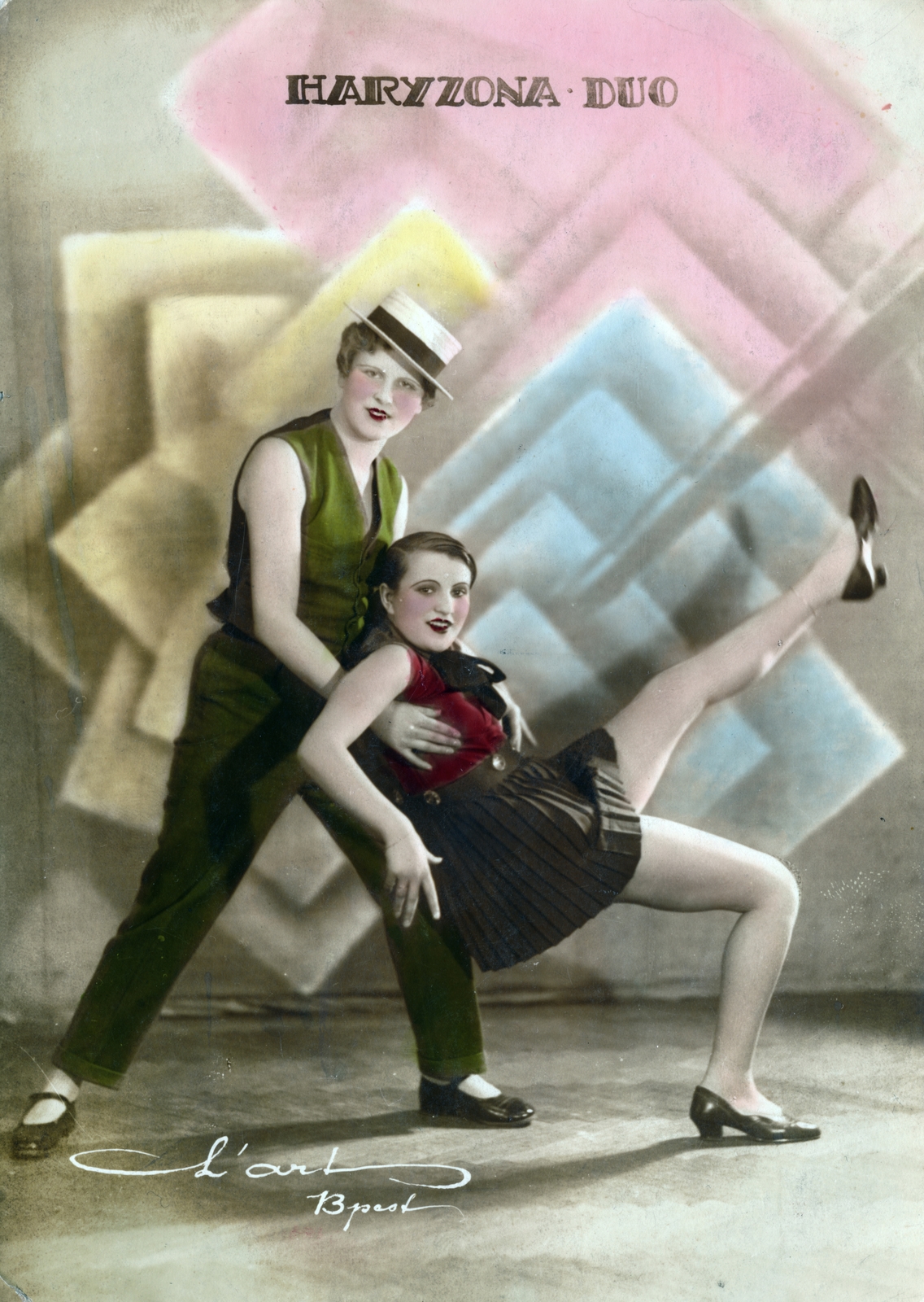 1930, Milkovits Gábor, jelmez, előadás, kabaré, színezett kép, cross-dressing, revü, Fortepan #222258