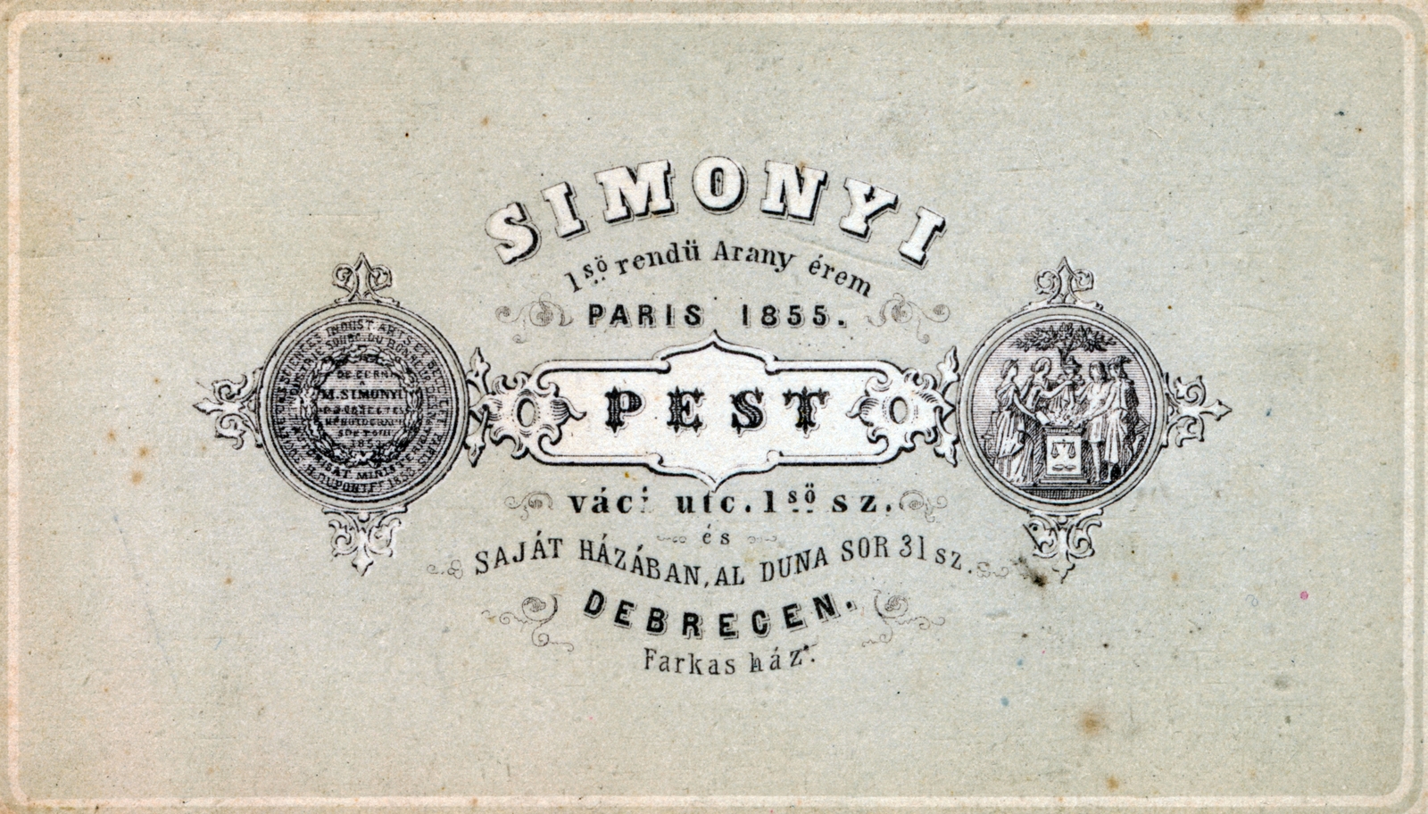 Magyarország, Budapest V.,Debrecen, Belgrád rakpart (Alduna sor 31.) / Farkas ház, Simonyi fényképész., 1900, Milkovits Gábor, hátlap, fényképész, műterem, Budapest, Fortepan #222264