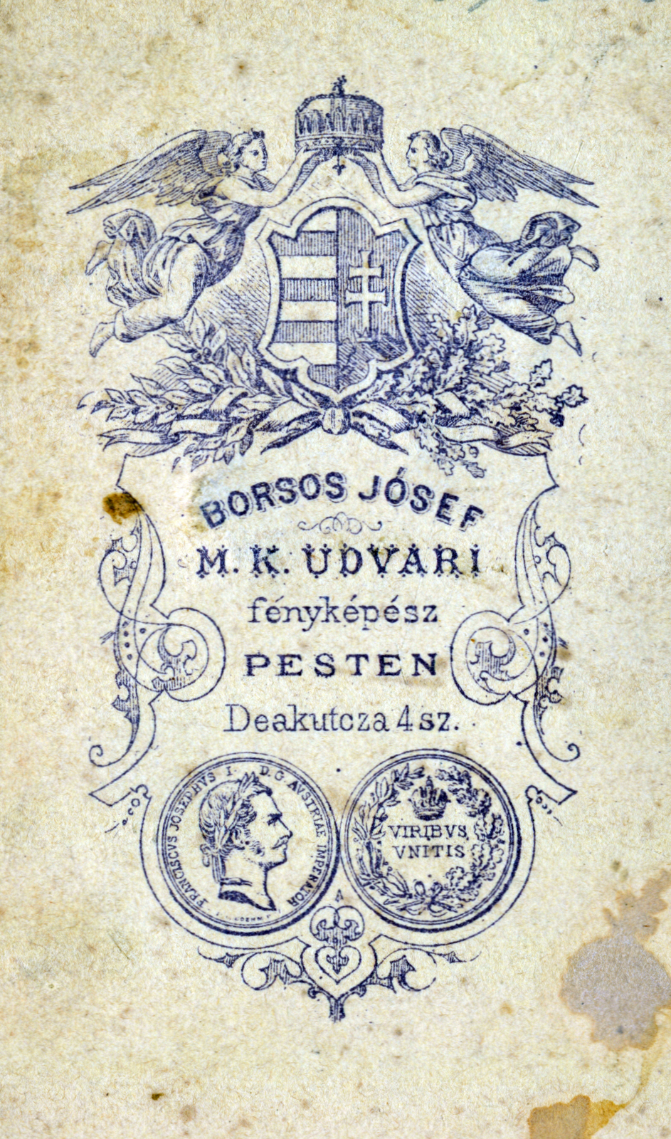 Magyarország, Budapest VI., Szondi (Deák) utca 4., Borsos József fényképész., 1900, Milkovits Gábor, hátlap, fényképész, műterem, Budapest, Fortepan #222272