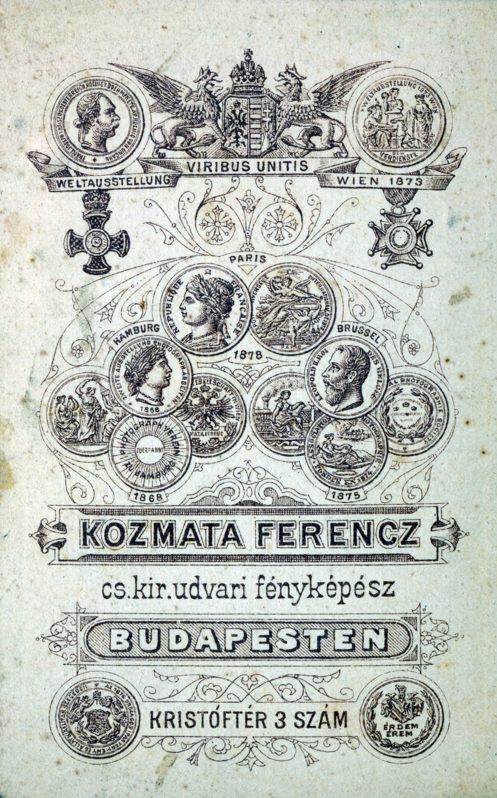 Magyarország, Budapest V., Kristóf tér 3., Kozmata Ferenc fényképész., 1900, Milkovits Gábor, hátlap, fényképész, műterem, Budapest, Fortepan #222283