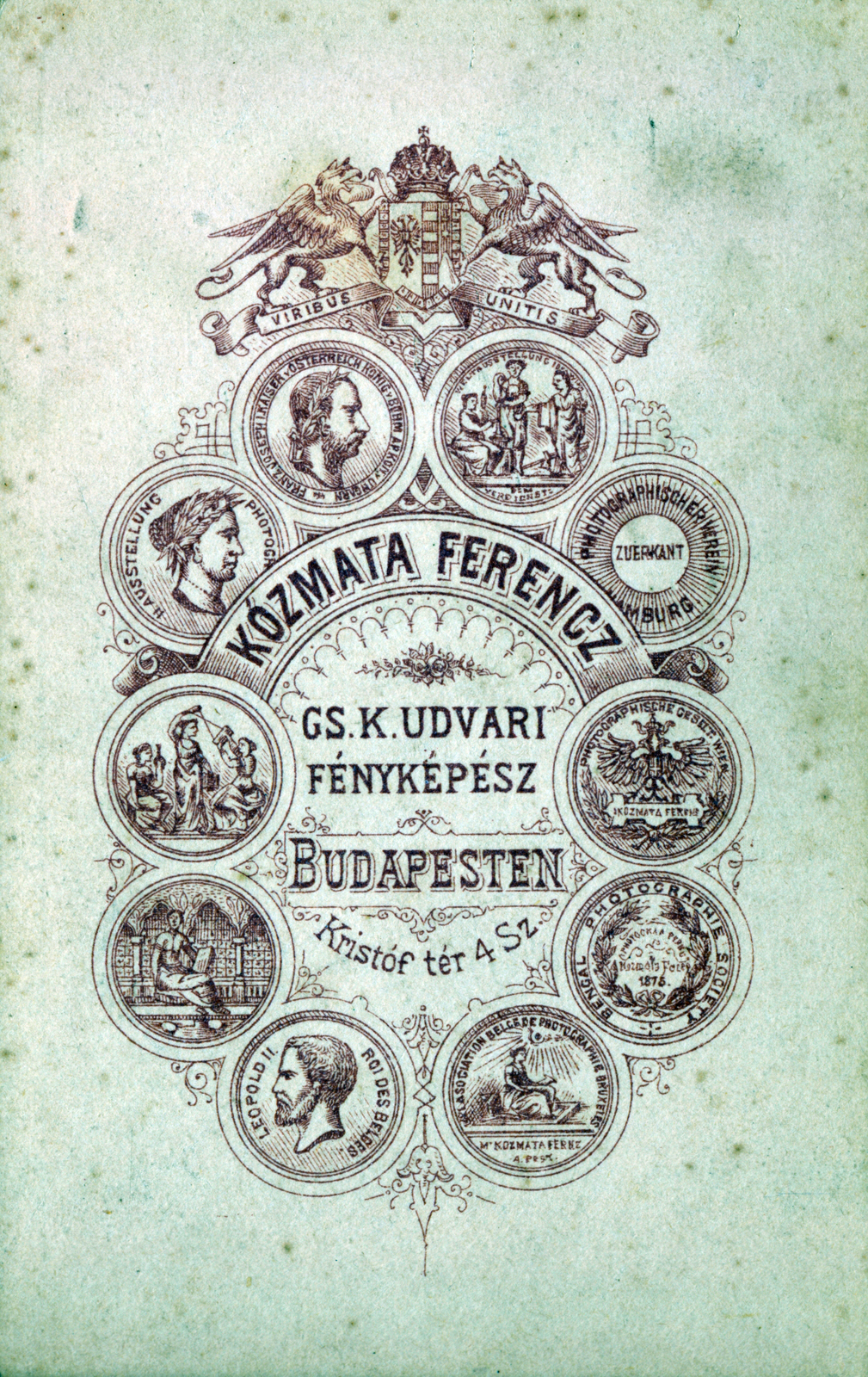 Magyarország, Budapest V., Kristóf tér 4., Kózmata Ferencz fényképész., 1900, Milkovits Gábor, hátlap, fényképész, műterem, Budapest, Fortepan #222284