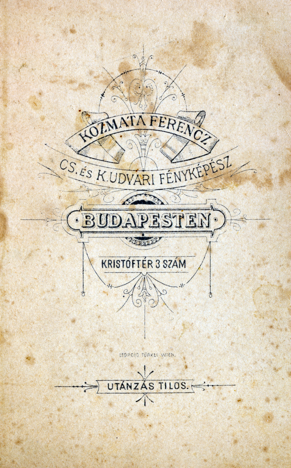Magyarország, Budapest V., Kristóf tér 3., Kozmata Ferenc fényképész., 1900, Milkovits Gábor, hátlap, fényképész, műterem, Budapest, Fortepan #222285