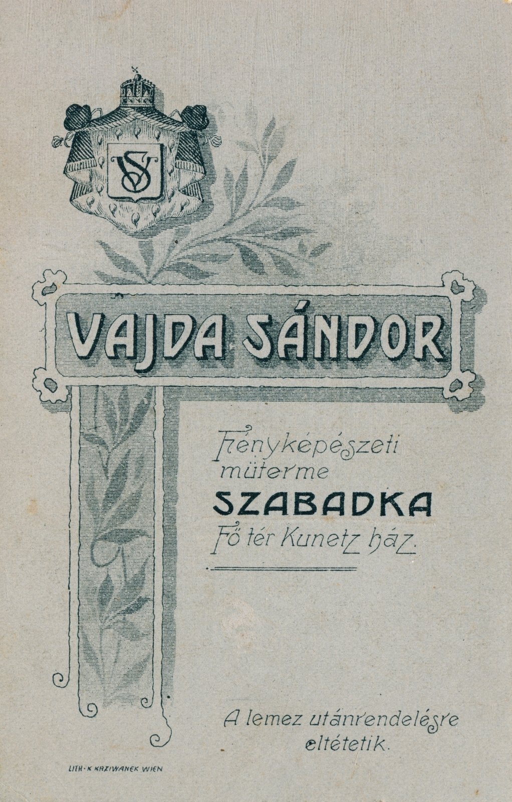 Subotica, 1906, Milkó, studio, verso, photographer, Fortepan #222590