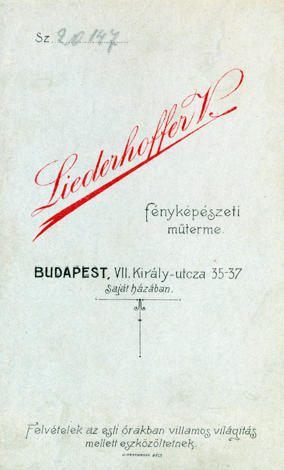 Hungary, Budapest VII., Király utca 35-37., Liederhoffer Vilmos fényképészeti műterme., 1901, Sík Endre, verso, photographer, studio, Budapest, Fortepan #222666