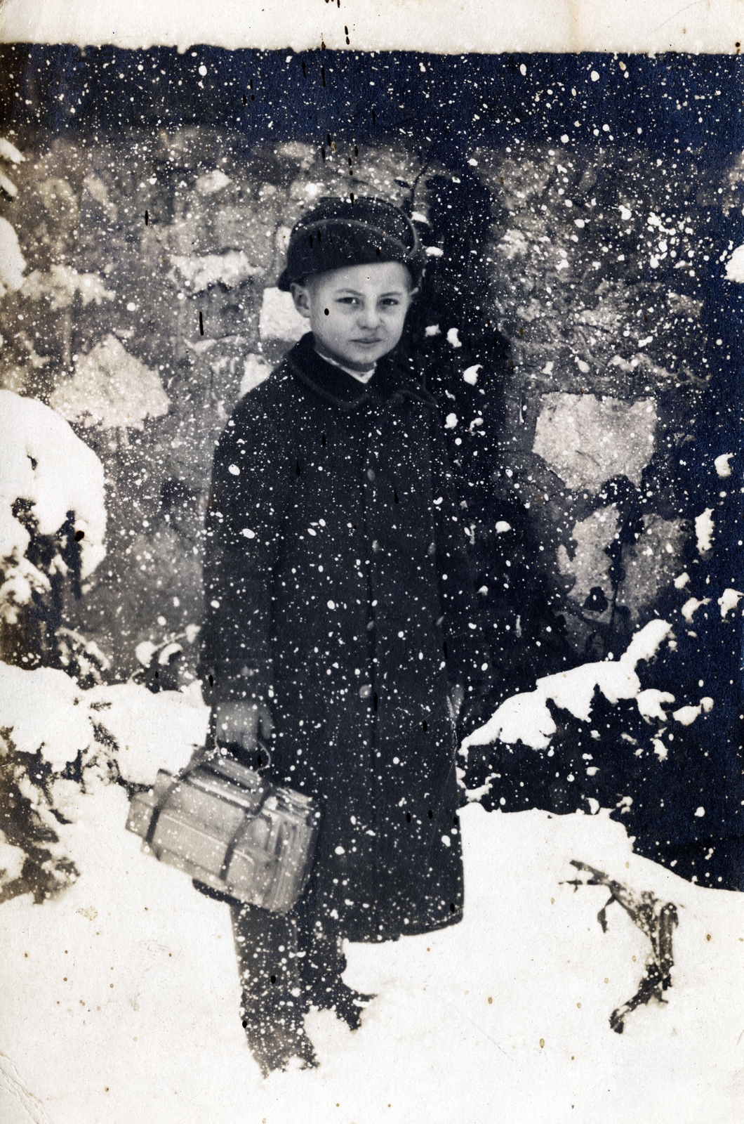 1932, Halász Géczi Ágnes, winter, kid, school, snow, Fortepan #222716