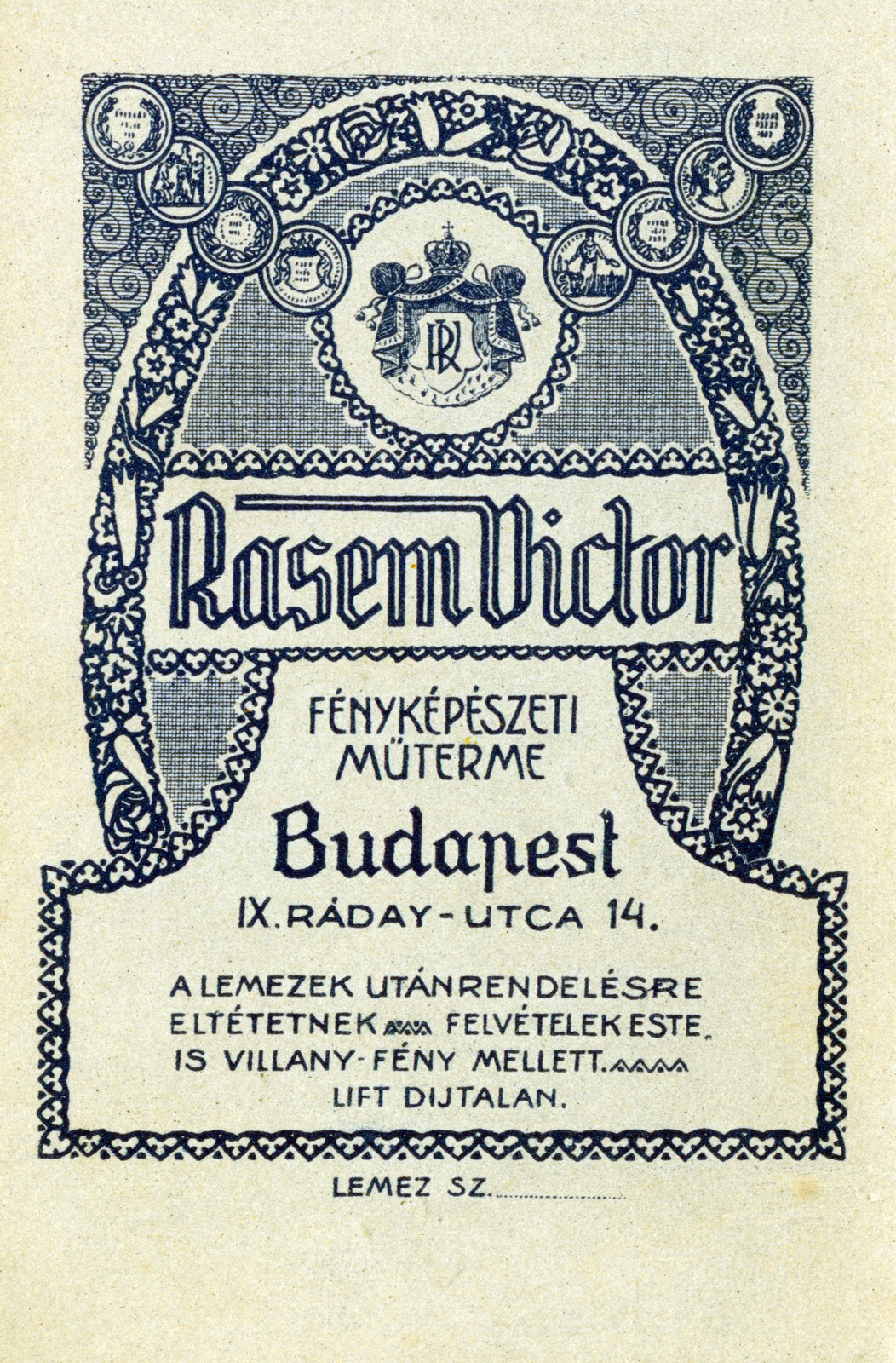 Magyarország, Budapest IX., Ráday utca 14., Rasem Victor fényképész., 1913, Schilberszky, hátlap, fényképész, műterem, Budapest, Fortepan #222905