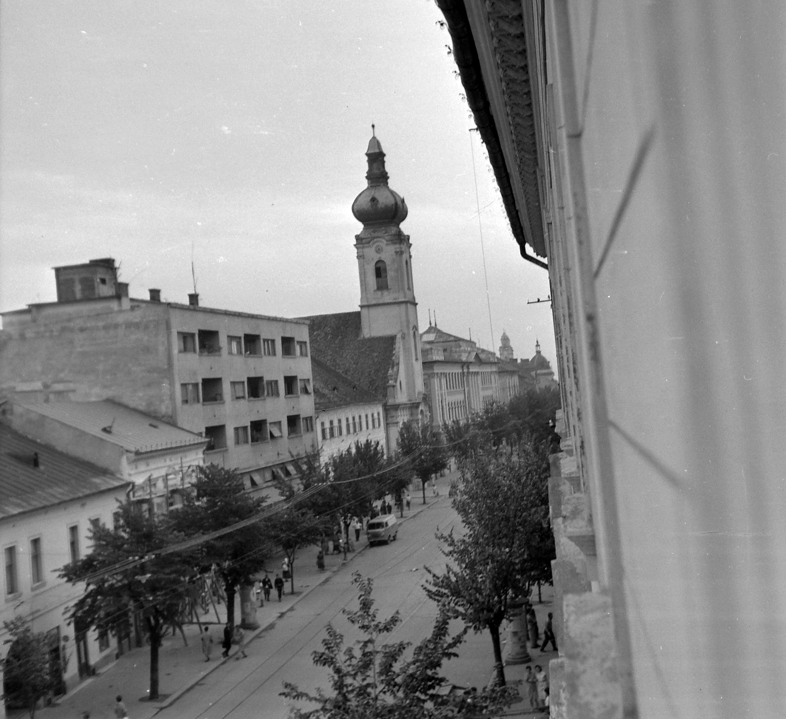 Romania,Transylvania, Cluj-Napoca, Magyar utca (később Bulevardul 21. Decembrie 1989). Unitárius templom és kollégium., 1961, Pálfi Balázs, Baroque-style, Antal Türk-design, Fortepan #22297