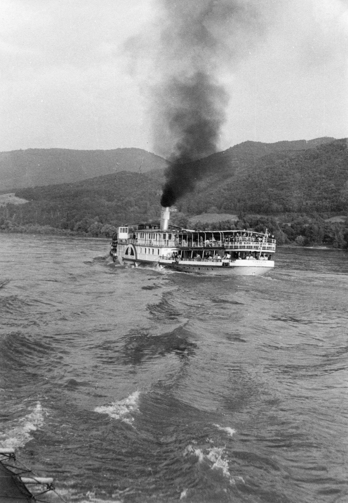 Hungary,Danube Bend, Kossuth oldalkerekes gőzhajó a Dunán Lepence környékén., 1962, Almássy László, Kossuth/Leányfalu/Rigó/Ferenc Ferdinánd Főherceg ship, Fortepan #223035
