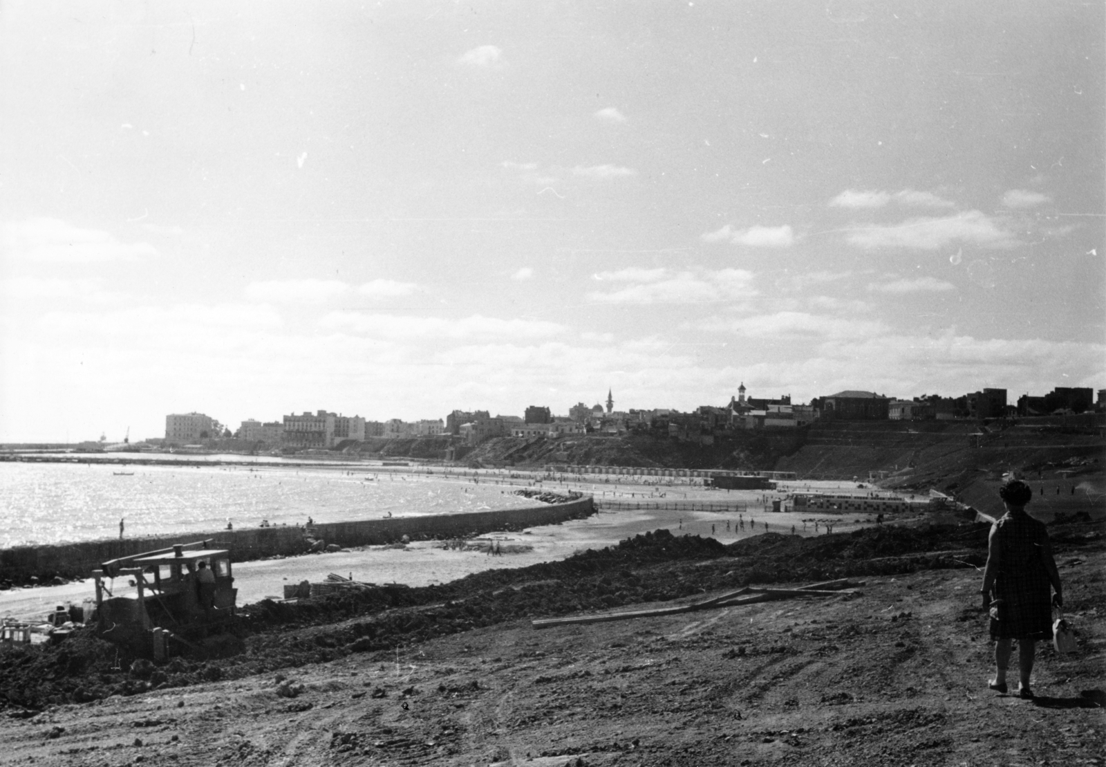 Románia, Konstanca, rálátás a strandra., 1963, Almássy László, munkagép, tengerpart, Fortepan #223067