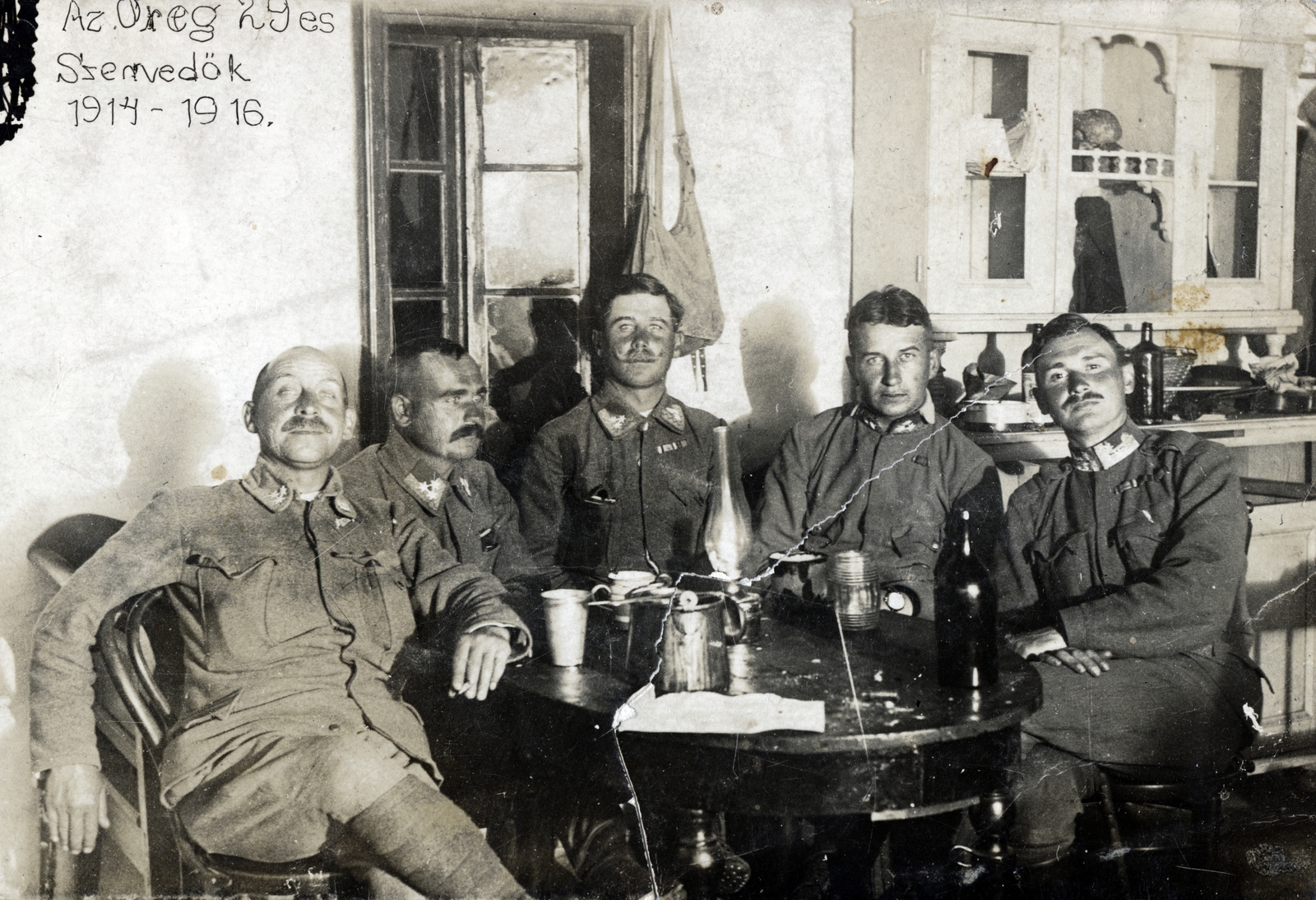 1915, Almássy László, tableau, uniform, moustache, chair, serving cupboard, men, table, First World War, Fortepan #223184