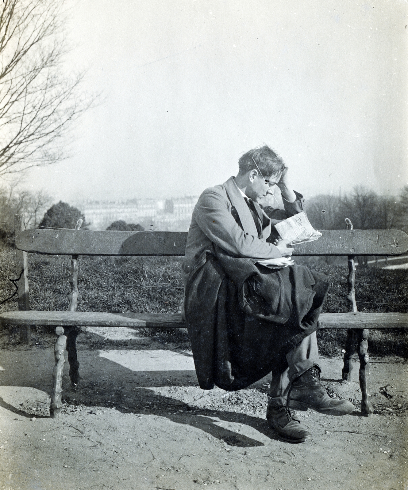 1916, Kellerné Alánt Andrea, reading, bench, Fortepan #223788