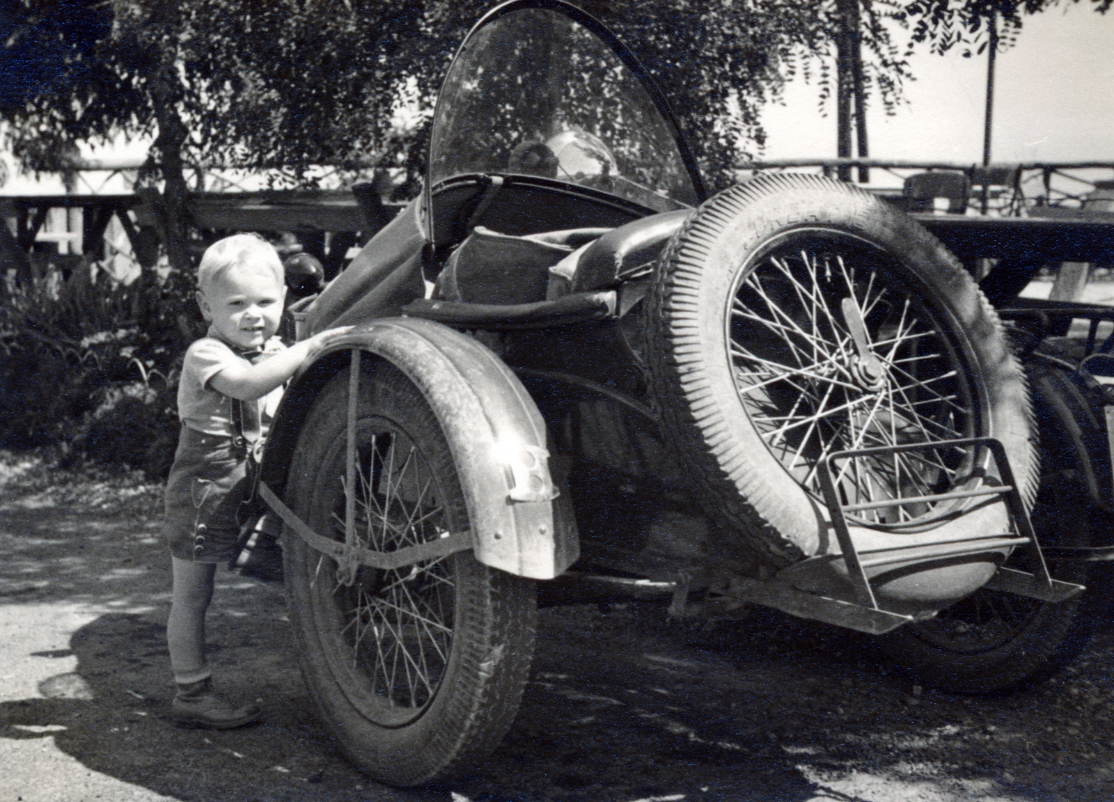 1935, Kieselbach Tamás, gyerek, oldalkocsis motorkerékpár, pótkerék, Fortepan #224238