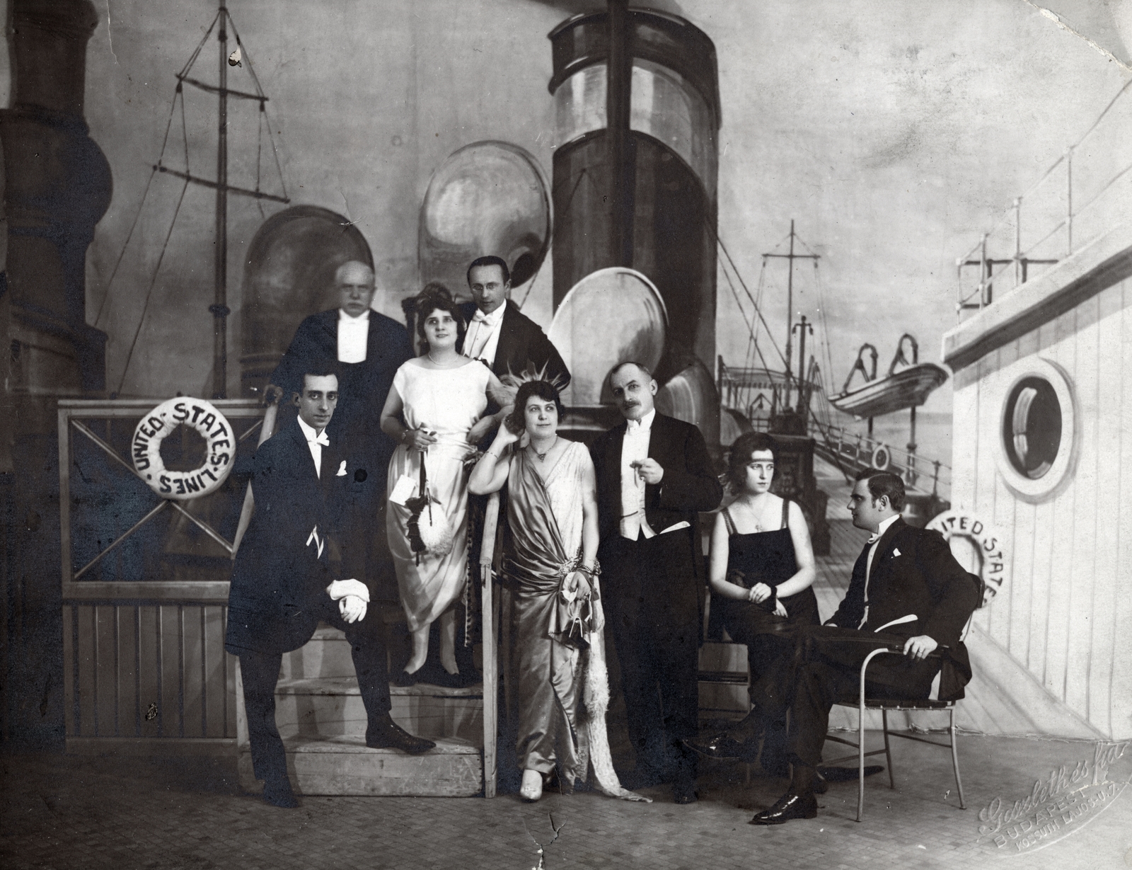1920, Tauber-Rozman család, stage, costume, steamboat, boat trip, tableau, Fortepan #224316