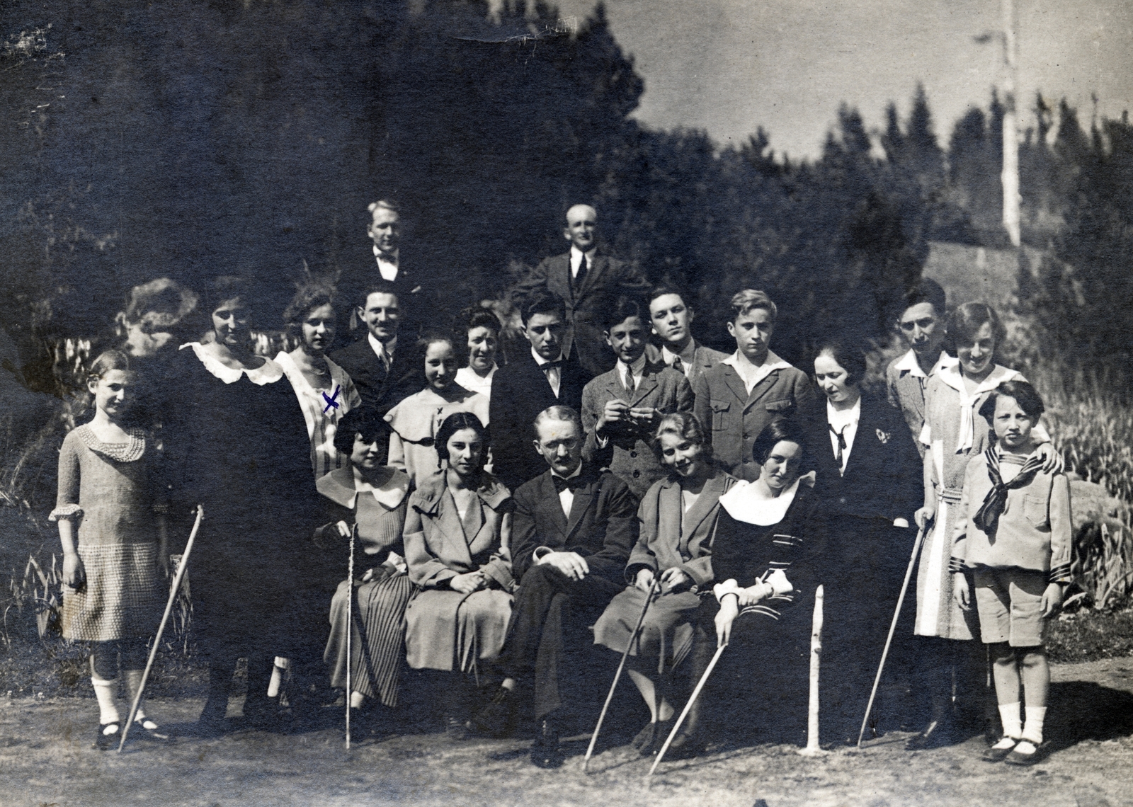 Slovakia, Košice, 1933, Tauber-Rozman család, tableau, excursion, walking cane, Fortepan #224329