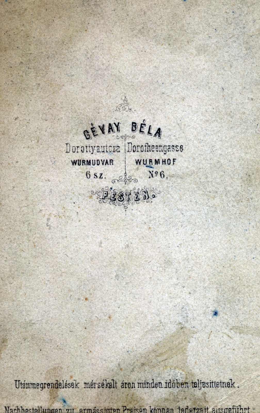 Magyarország, Budapest V., Dorottya utca 6., Wurm-udvar, Gévay Béla fényképész., 1900, Tauber-Rozman család, hátlap, műterem, fényképész, Budapest, Fortepan #224398