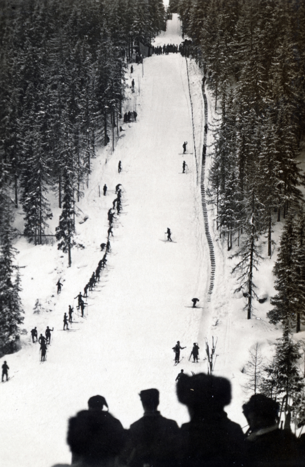 Slovakia,High Tatras, Hrušov, Tátraszéplak üdülőhely (ekkor Gerlachfalvához tartozott), siugrósánc., 1929, Kovács Györgyi, skiing, Fortepan #224407