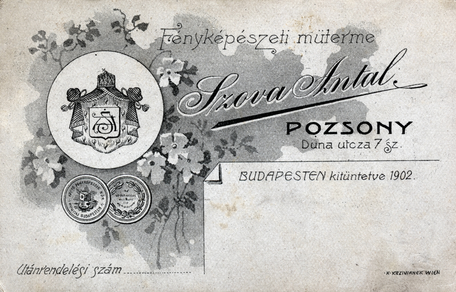 Pozsony, 1904, Kovács Györgyi, hátlap, fényképész, műterem, Fortepan #224532
