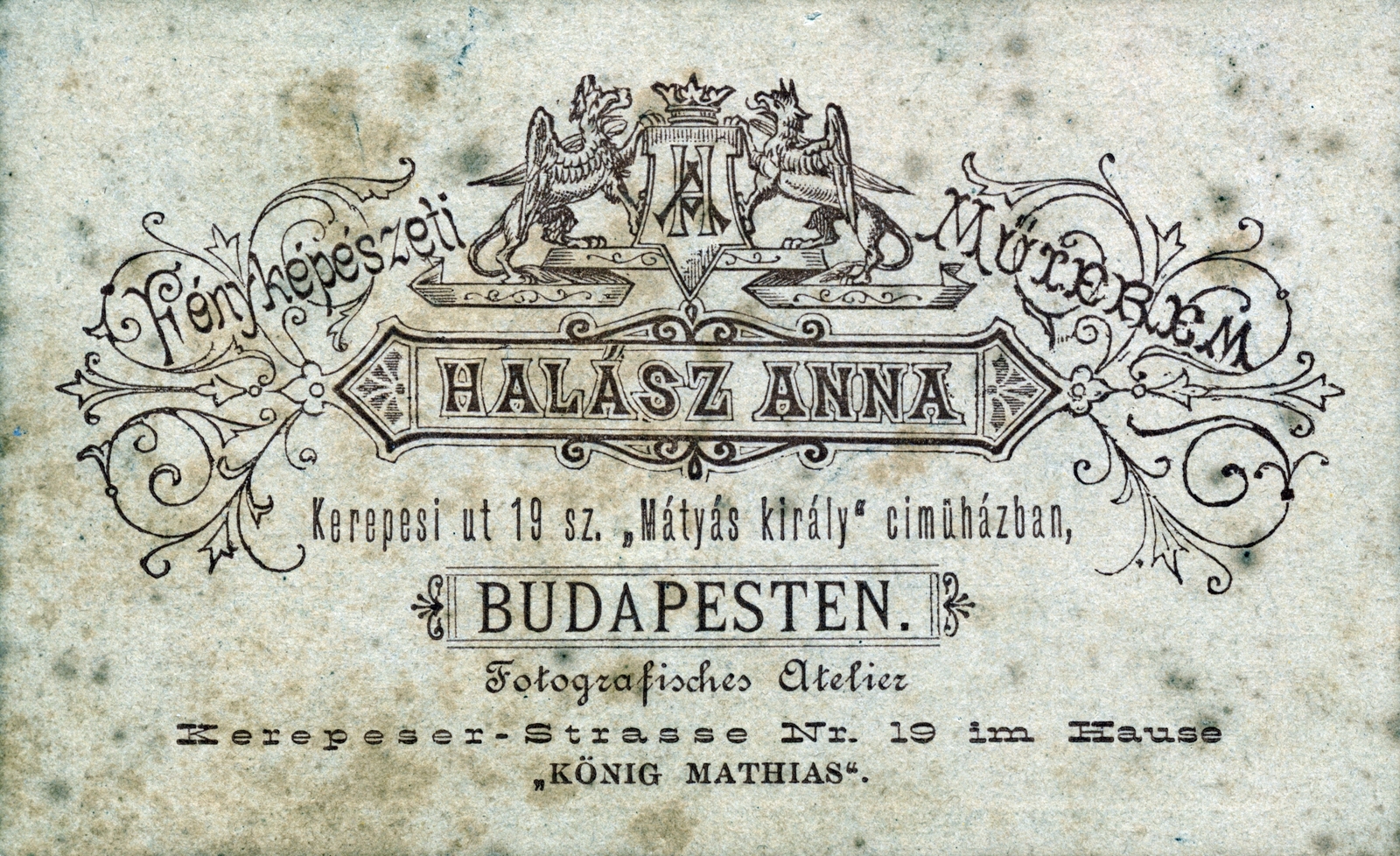 Magyarország, Budapest VIII., Rákóczi (Kerepesi) út 19., Halász Anna műterme., 1900, Kovács Györgyi, hátlap, fényképész, műterem, Budapest, Fortepan #224535