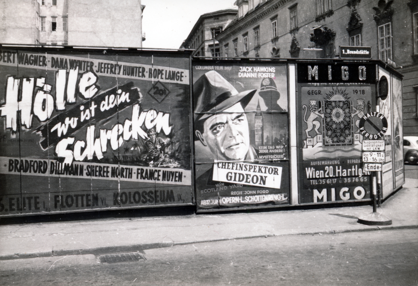Ausztria, Bécs, a Brandstätte és a Rothenturmstrasse torkolata a Stephansplatz felöl nézve, jobbra az Erzbischöfliches Palais (Érseki palota)., 1959, Iván Zoltán dr., plakát, filmplakát, Fortepan #224777