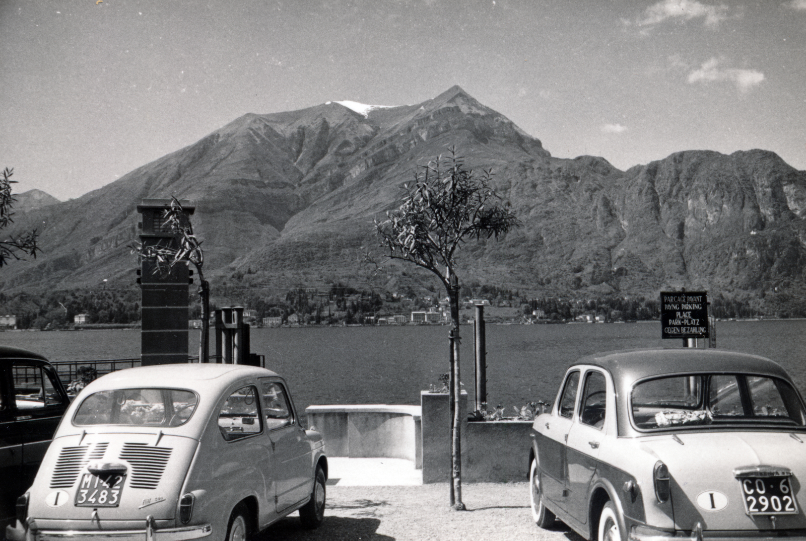 Italy, Bellagio, Comói-tó., 1960, Iván Zoltán dr., number plate, car park, mountain, Fortepan #224786