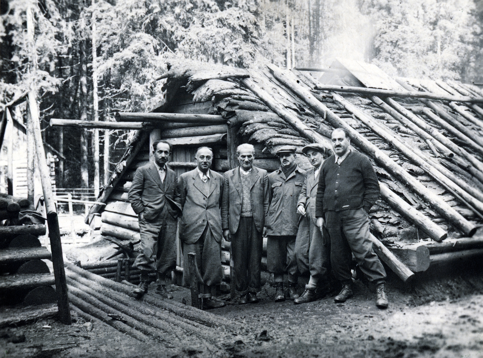 1936, Vincent Till Baumgartner, tableau, men, woods, trunk, Fortepan #225370