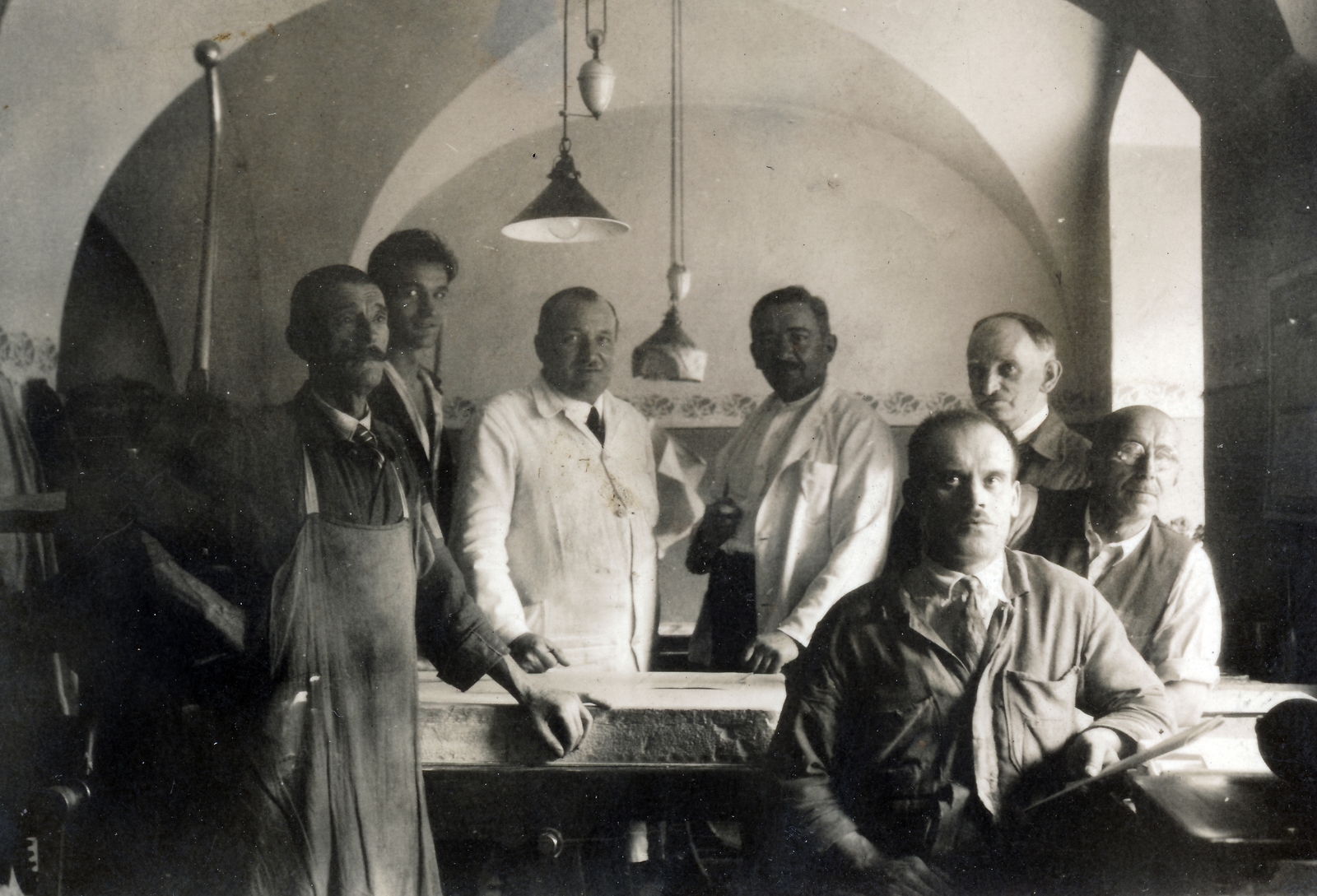 1930, Vincent Till Baumgartner, tableau, overall, apron, Fortepan #225401