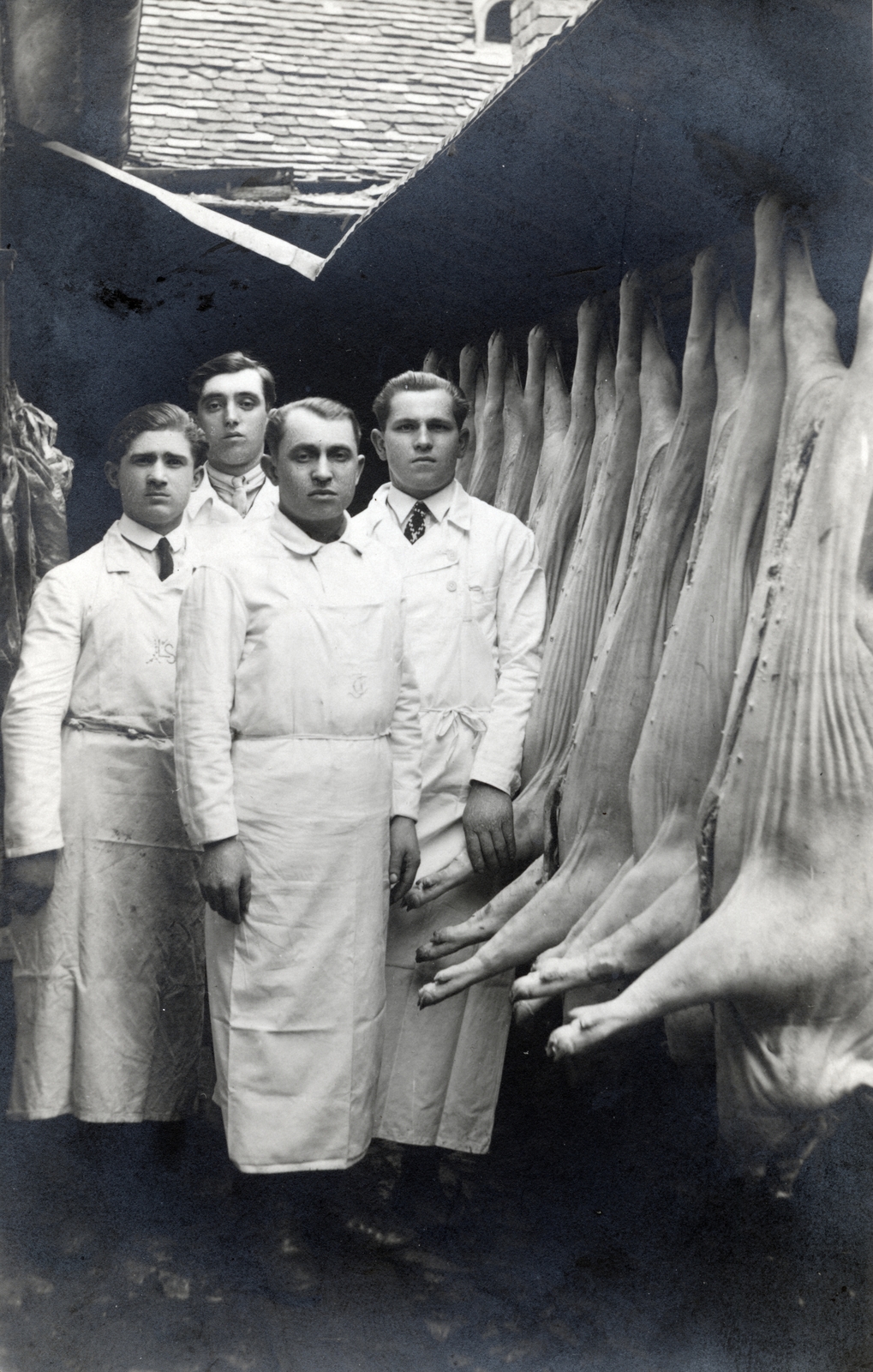 1921, Szabó Farkas Edit, Best of, butcher, apron, pig, slaughterhouse, Fortepan #225816