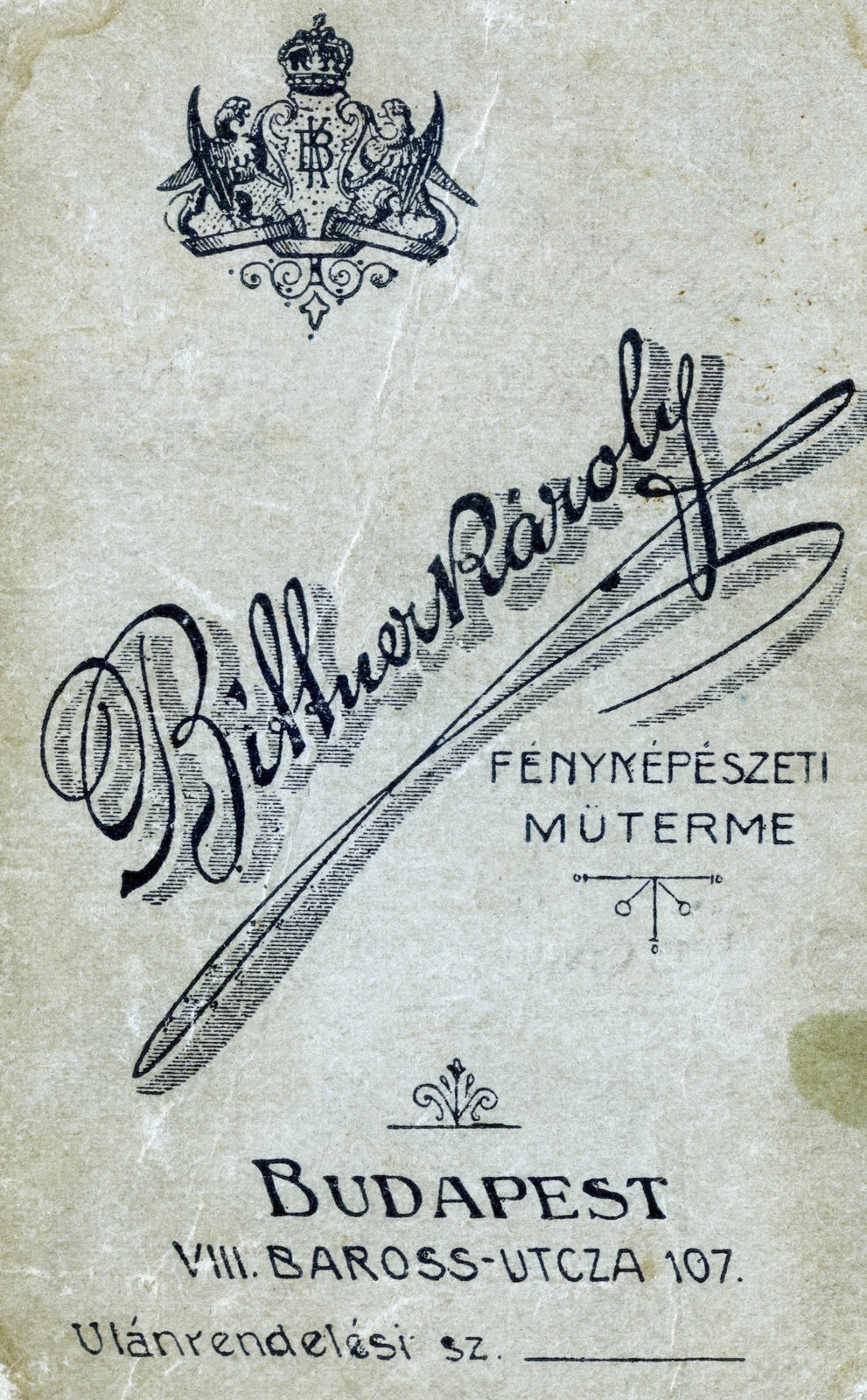 Magyarország, Budapest VIII., Baross utca 107., Bittner Károly fényképészeti műterme., 1910, Farkas Jolán, hátlap, fényképész, műterem, Budapest, Fortepan #226297