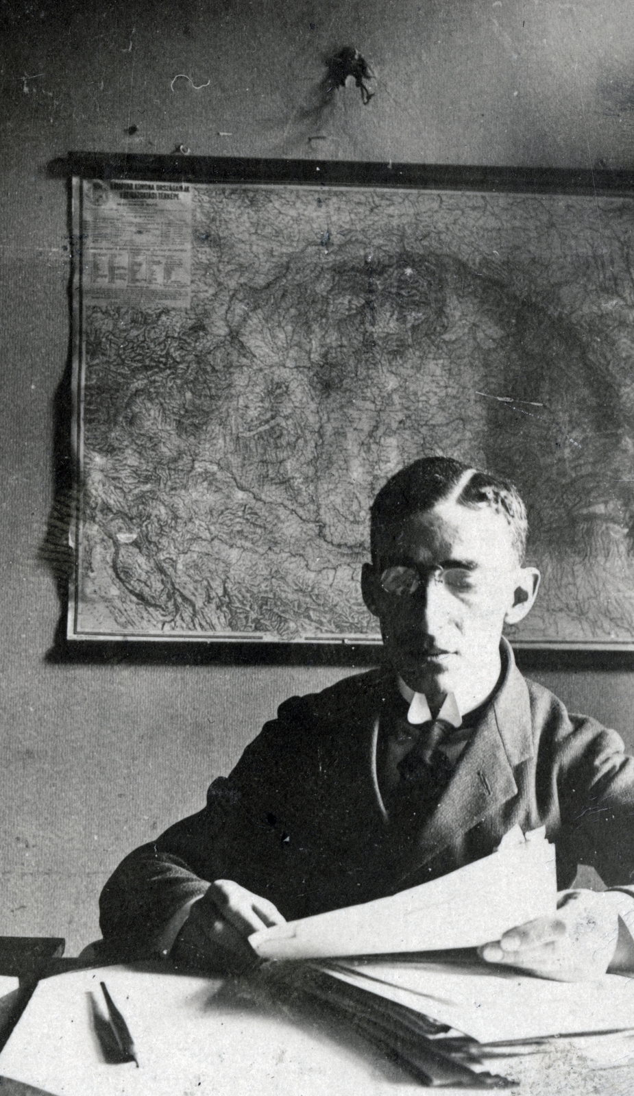 1912, Kornis Panni, pen, map, portrait, reading, glasses, Fortepan #226529
