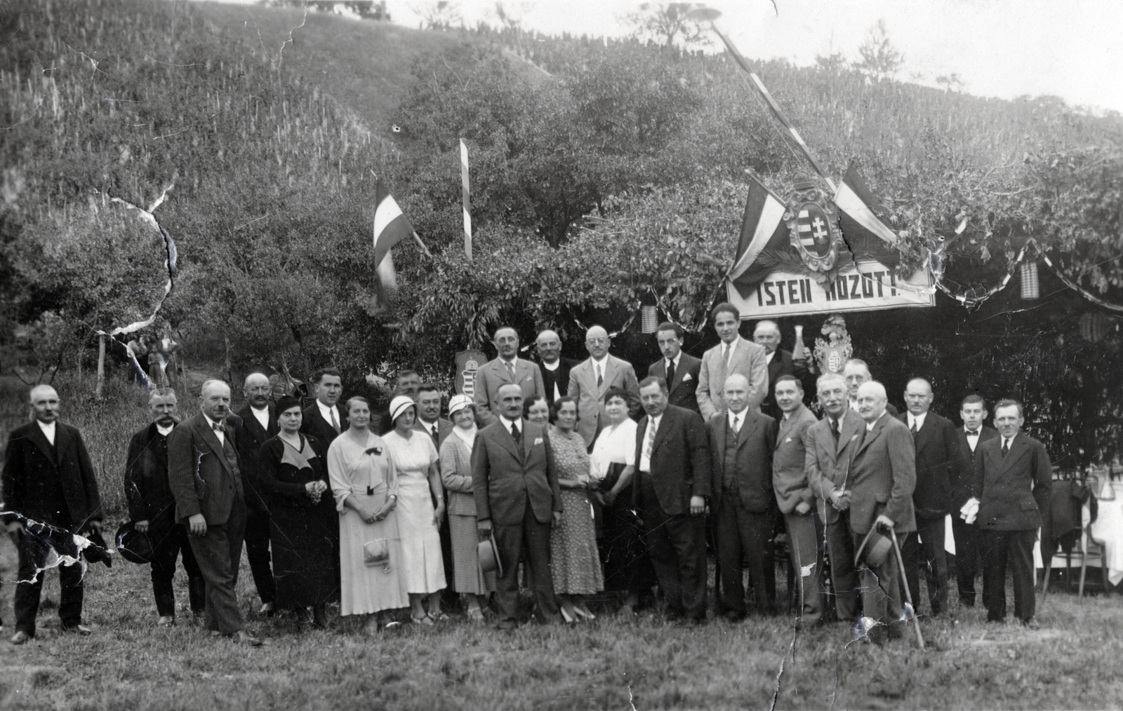 Hungary, Tata-Tóváros, 1938, Alföldy Mari, tableau, flag, Fortepan #226570