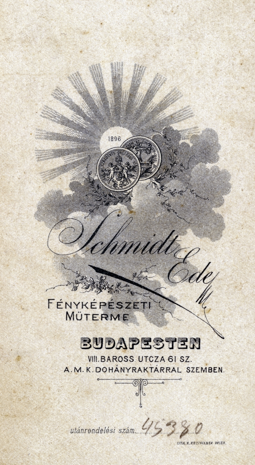 Hungary, Budapest VIII., Baross utca 61., Schmidt Ede fényképészeti műterme., 1902, Kohut család, verso, studio, photographer, Budapest, Fortepan #226997