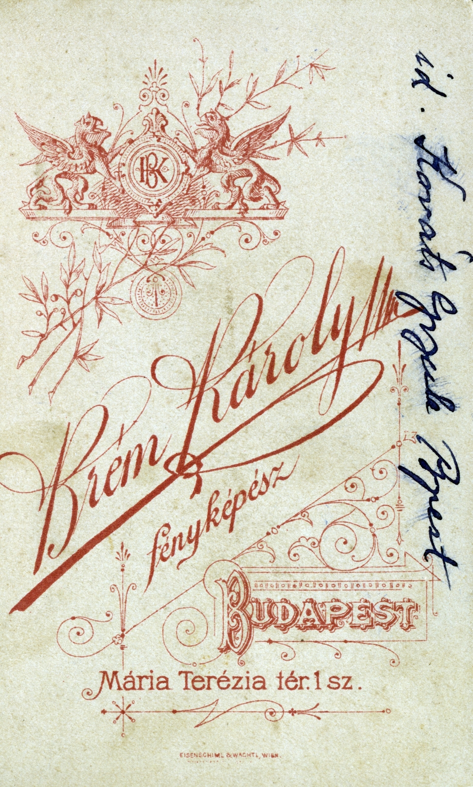 Magyarország, Budapest VIII., Horváth Mihály (Mária Terézia) tér 1., Krém Károly fényképész., 1902, Kohut család, műterem, fényképész, hátlap, Budapest, Fortepan #226998