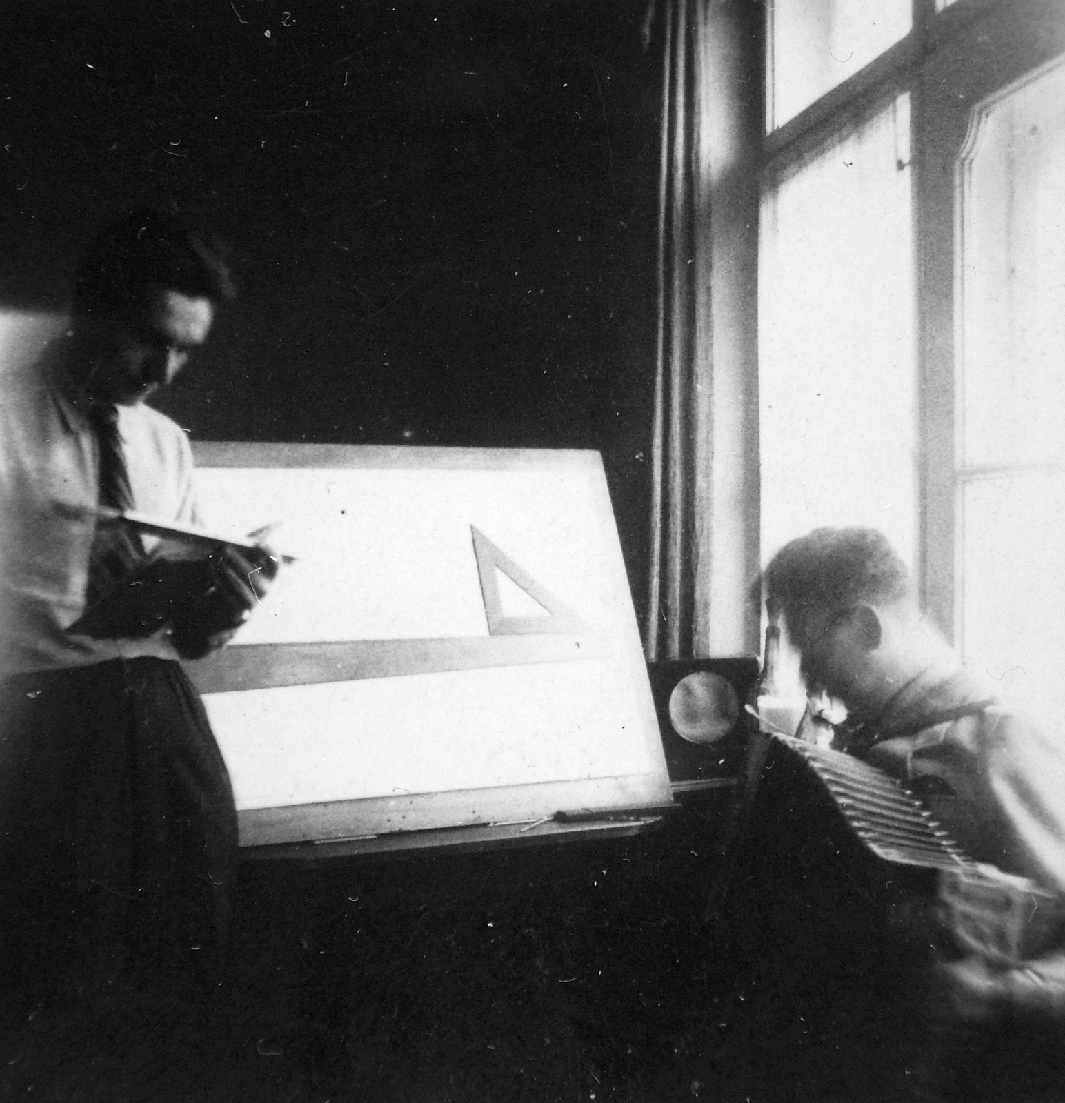 1939, Wein Sarolta, technical drawing, accordion, slide rule, ruler, drawing table, backlight, Fortepan #22717