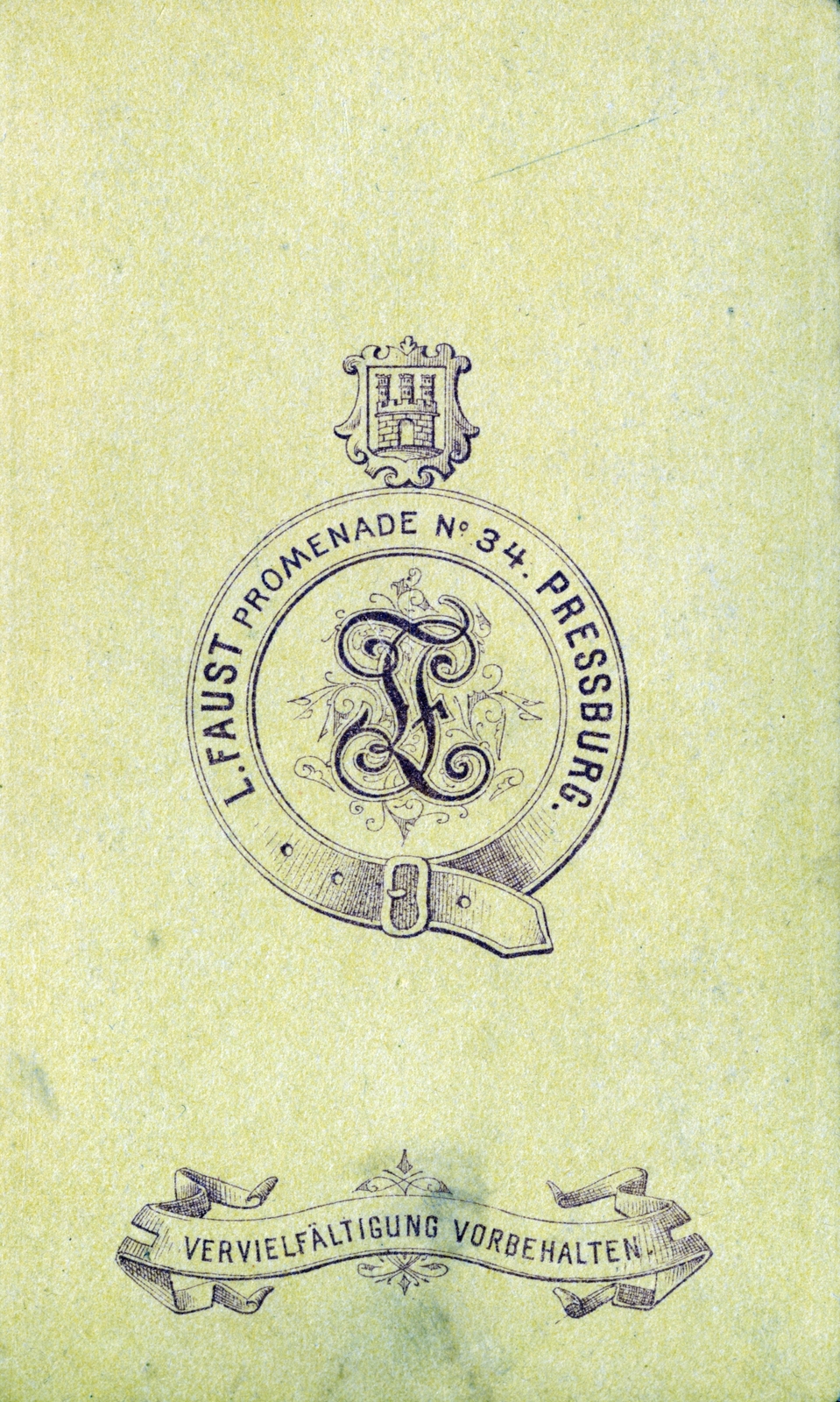 Slovakia, Bratislava, Promenade 34., Faust fényképész., 1900, Perlaki Rózsa, verso, studio, photographer, Fortepan #227236