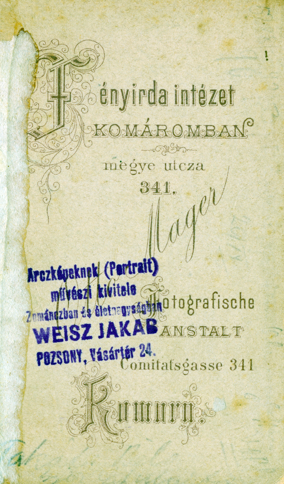 Komárom, 1900, Perlaki Rózsa, hátlap, fényképész, műterem, Fortepan #227242