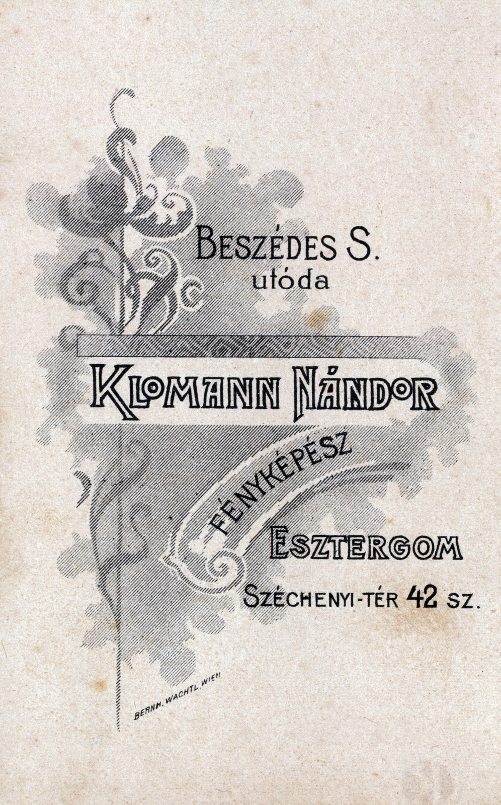 Magyarország, Esztergom, Széchenyi tér 42., Beszédes Sándor utóda Klomann Nándor fényképész., 1907, Perlaki Rózsa, hátlap, fényképész, műterem, Fortepan #227261