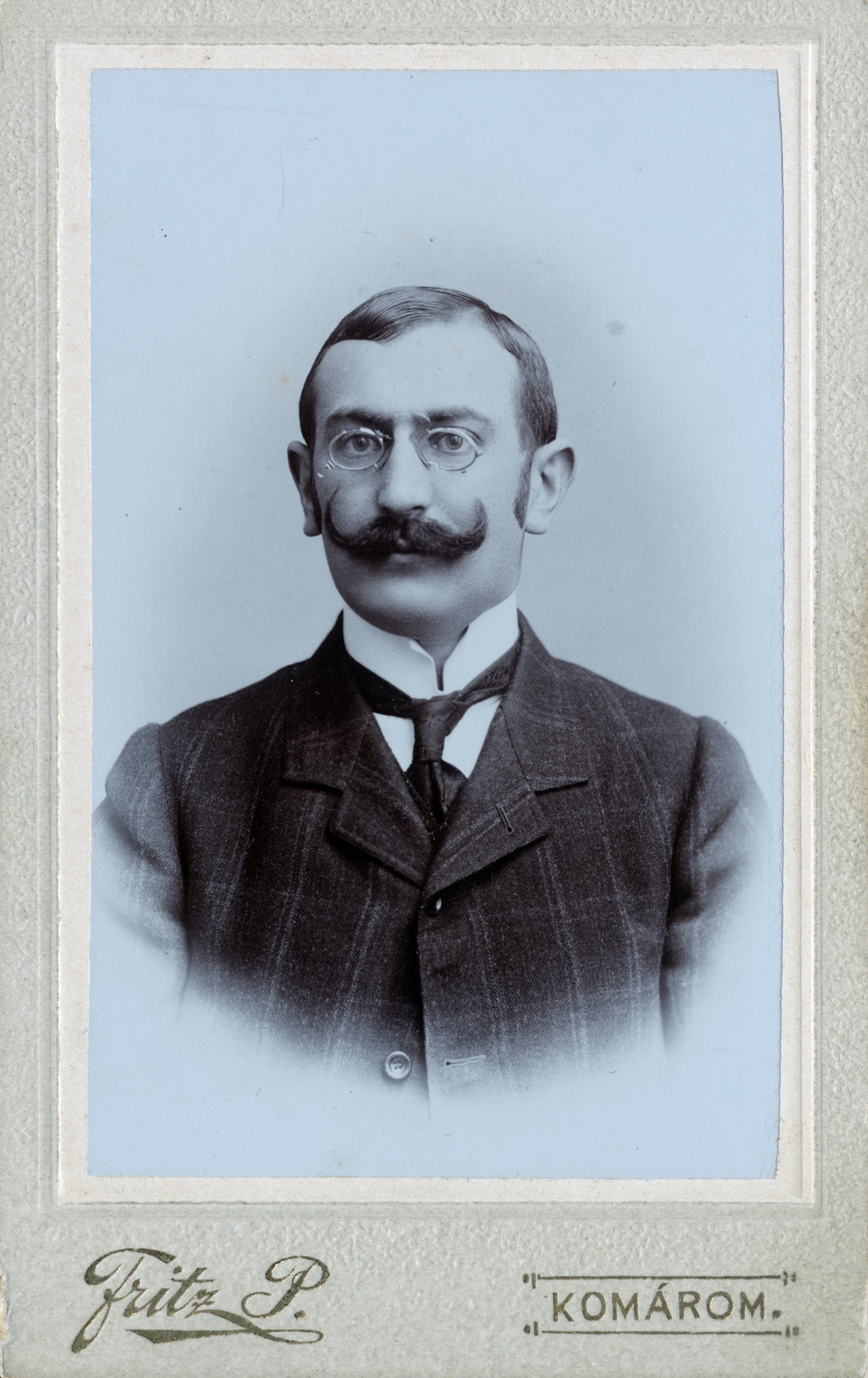 1908, Perlaki Rózsa, szemüveg, nyakkendő, férfi, cvikker, bajusz, portré, kabinetfotó, Fortepan #227280